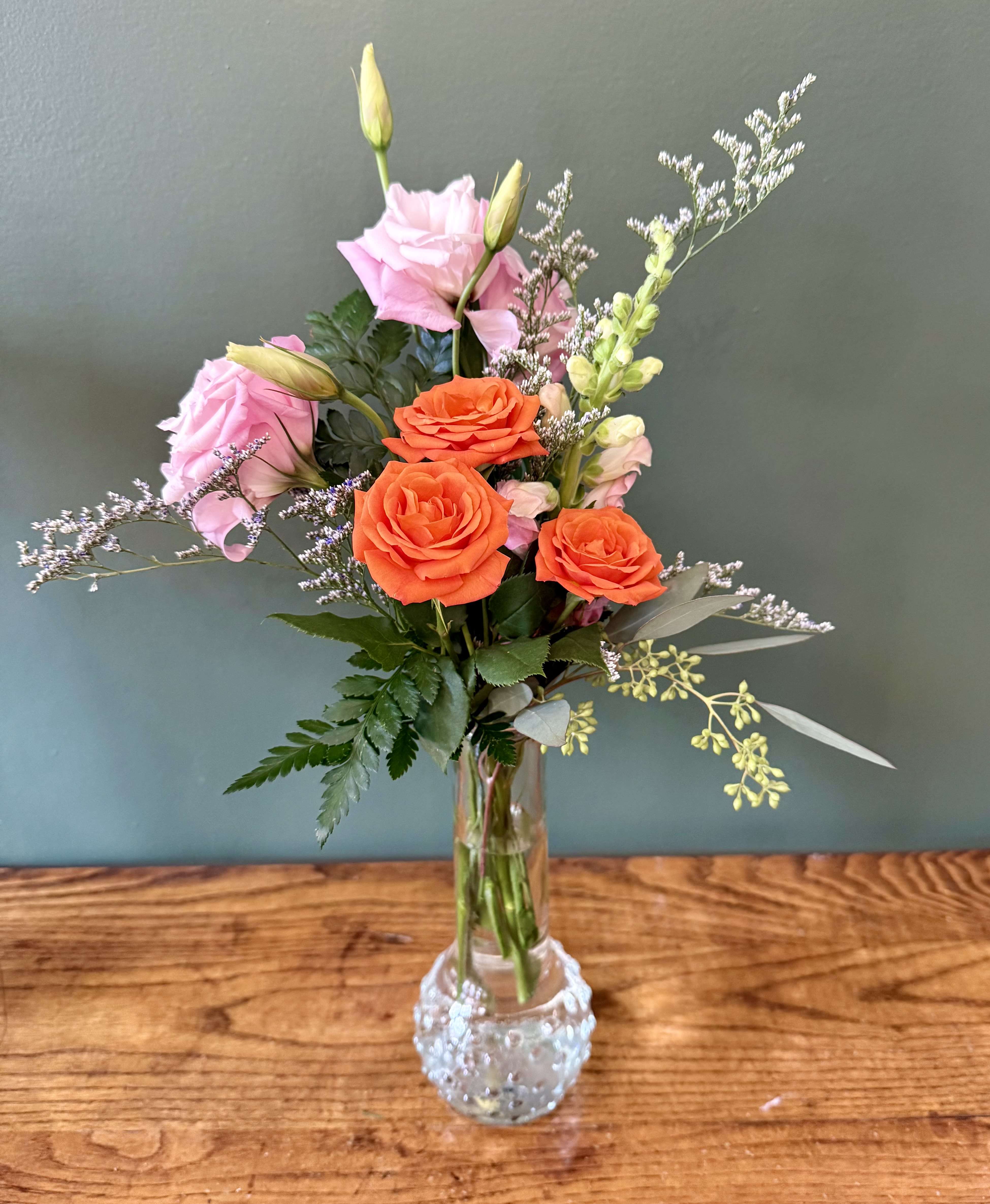 Bud Vase - Bud vase about 8.5&quot; H with fresh flowers of the day. Flowers may vary depending on availability. Price is for one vase. Available for PICKUP only.
