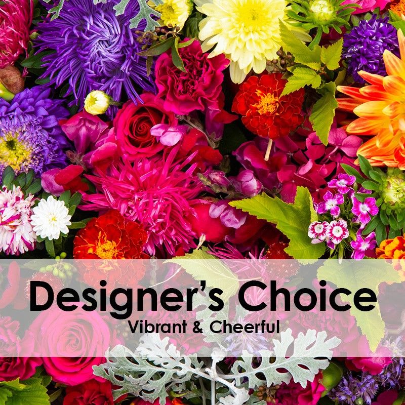 Designer's Choice- Vibrant&Cheerful Designer's Choice- Vibrant&Cheerful - Each floral arrangement we create is both Gorgeous and Unique. In this Color Palette, our creative designers craft one-of-a-kind pieces using the Finest Seasonal Blooms. "Vibrant&Cheerful" is a stunning testament to the beauty and joy of nature. With its radiant colors, lively blooms, and uplifting energy, it is sure to make a lasting impression and bring a smile to anyone's face. Choose a size and we'll arrange a stunning arrangement! Contact us at 915-335-4293 or leave specific requests in the "Florist Instructions" box.