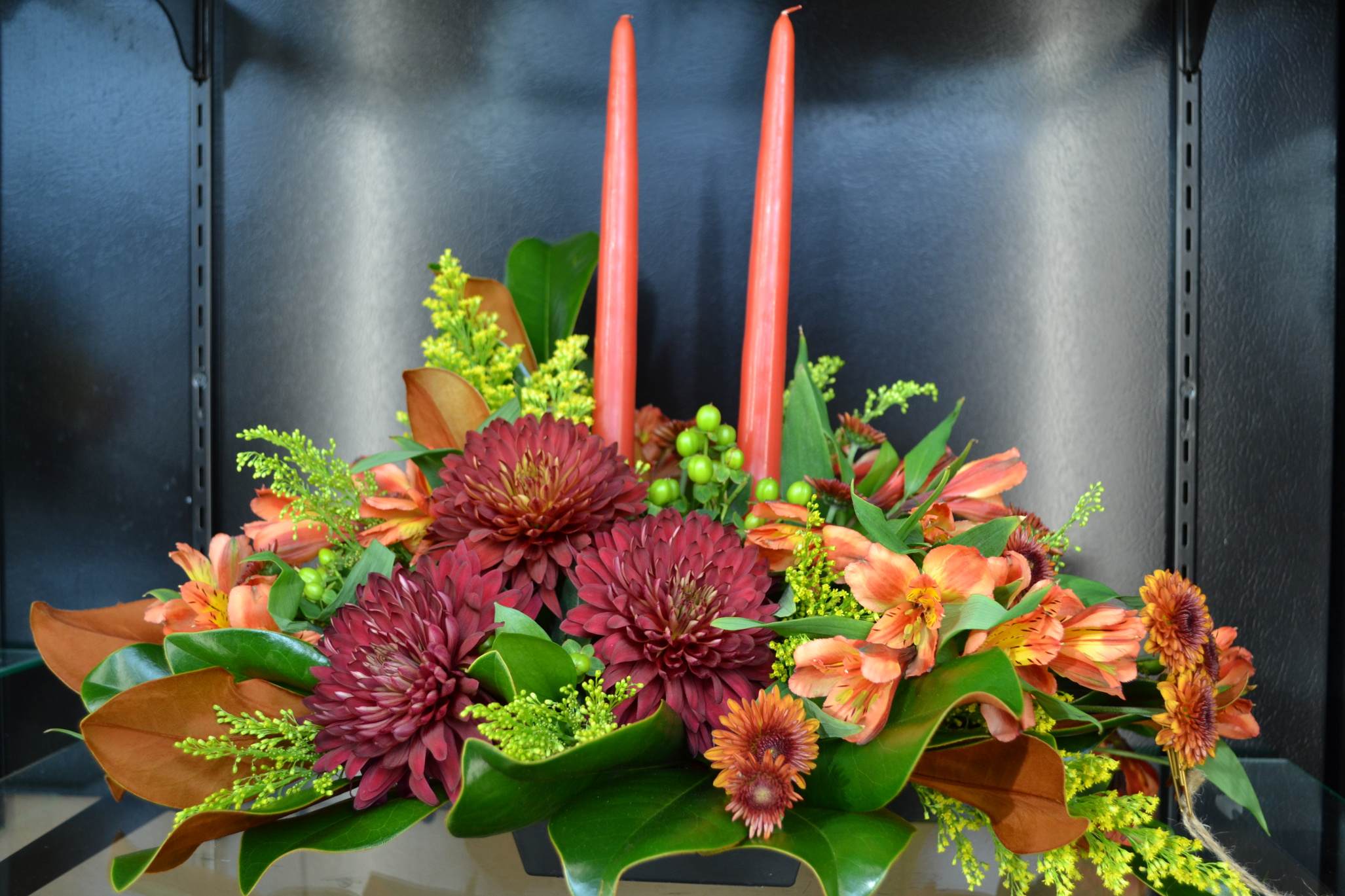 Thanksgiving Centerpiece - Mums, Alstro and more in this beautiful arrangement