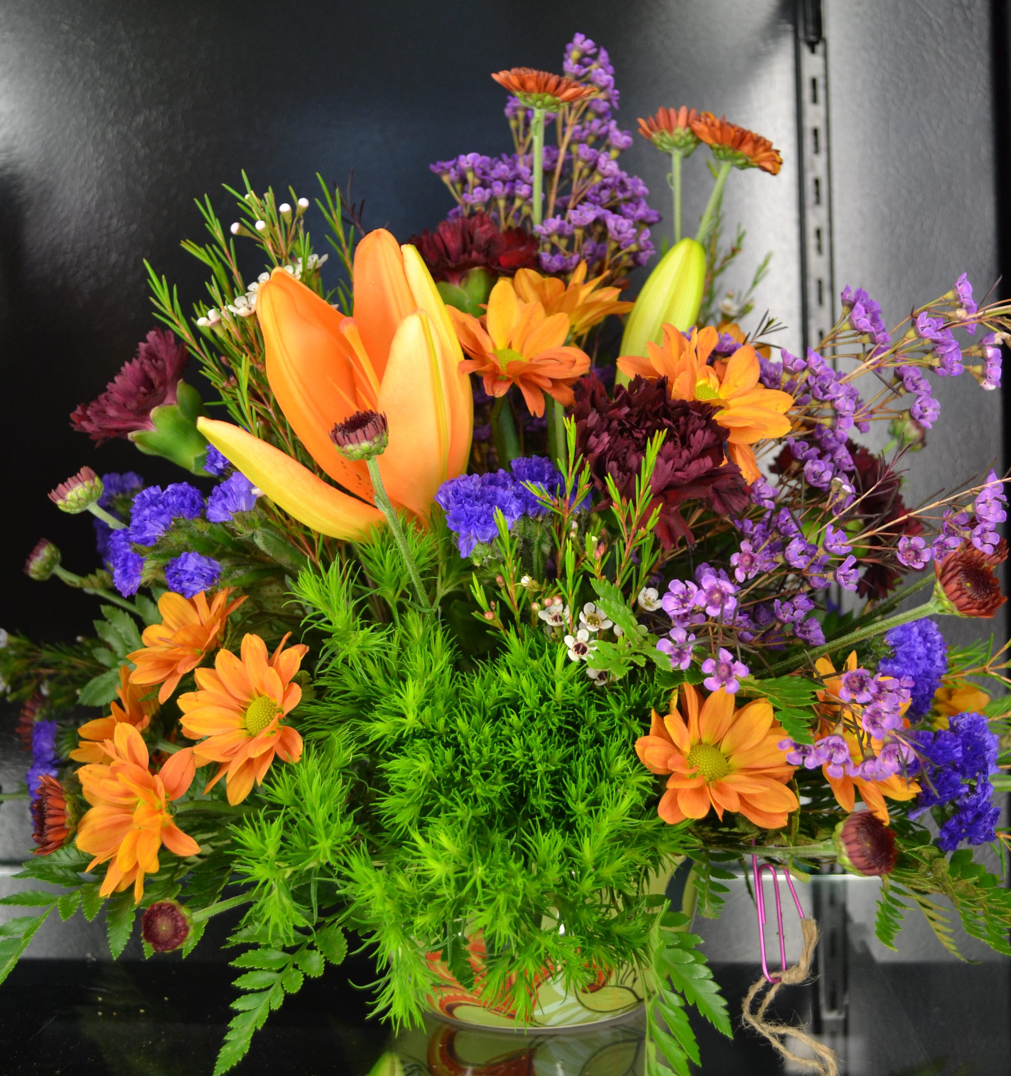 Fall Bloom - Orange Lilies, Poms, Mini Carns and more