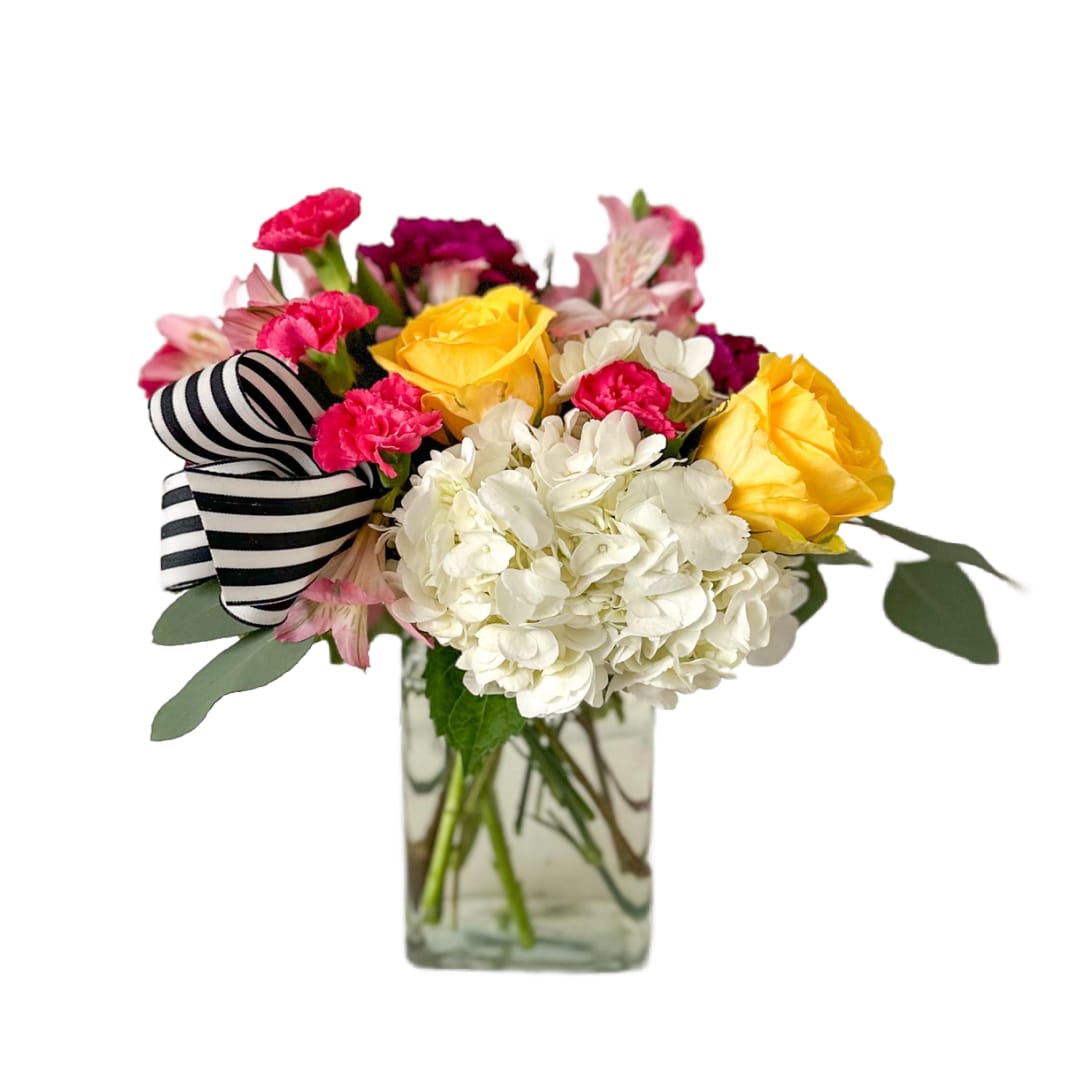 Sweet Spring  Sweet Spring  - A spring bouquet of roses, hydrangea, carnations, and alstroemeria!  Vase Style may vary