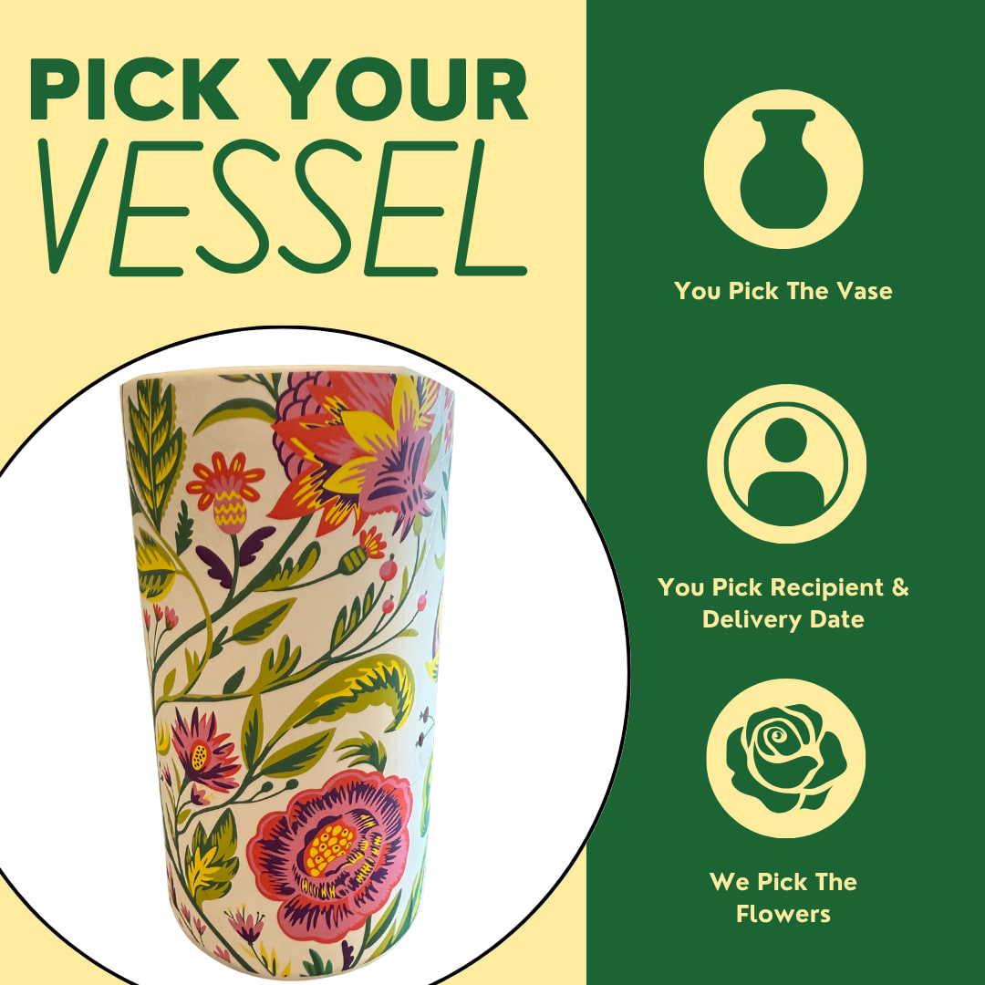 Ceramic Floral - Choose your vase, and we’ll take care of the rest! Select your favorite container, and our designers will create a one-of-a-kind arrangement tailored specifically for your recipient. We offer a wide variety of fun and unique vases you can pick from right away—no need to wait for a pre-made design. Each price point reflects what the container can beautifully hold. Want to make it even more personal? Let us know your recipient’s favorite flowers or colors in the special instructions, and we’ll incorporate them with care.
