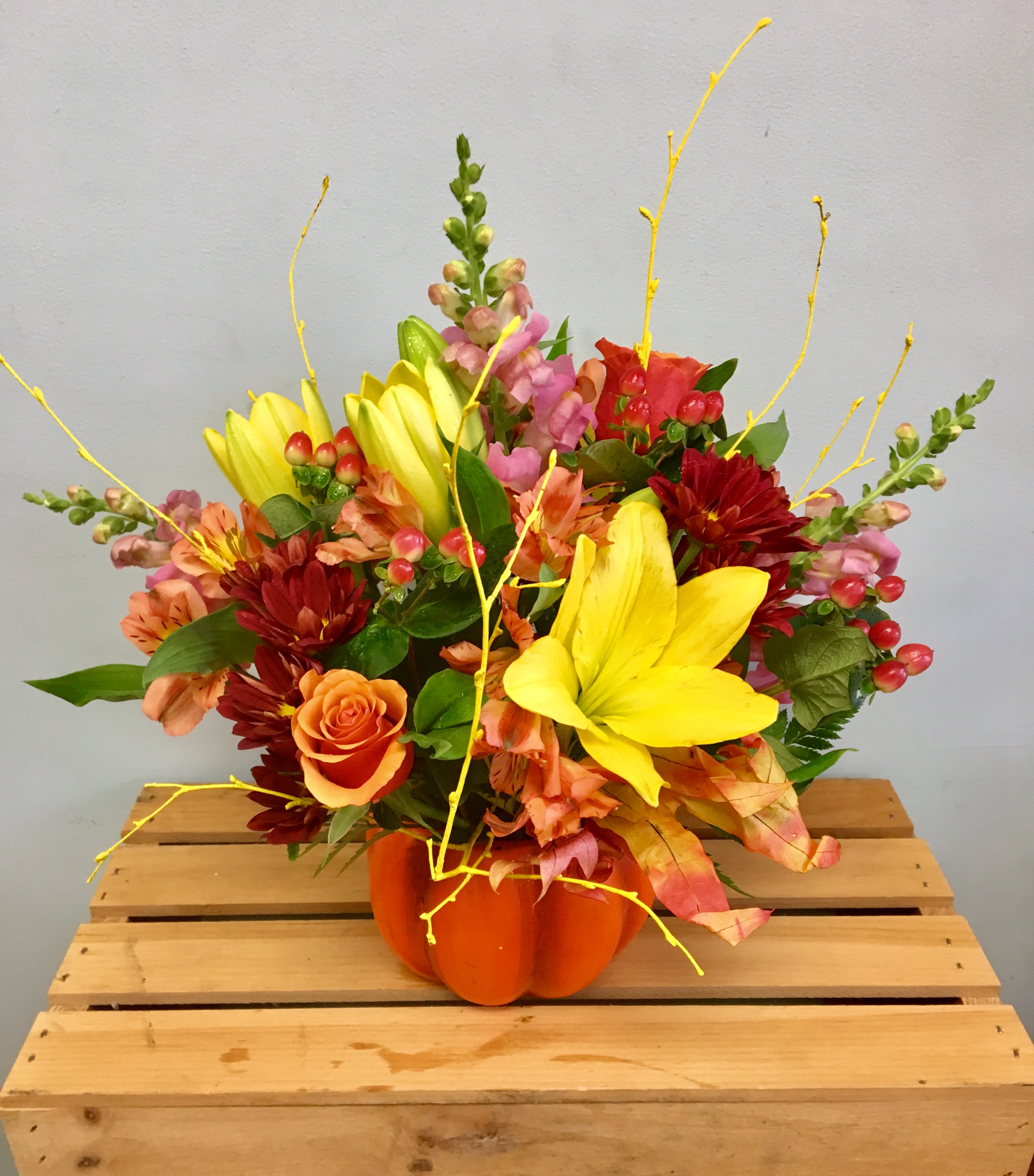 Pumpkin Patch Party - Celebrate the season of pumpkins and send this custom Coady's design, arranged in a bright ceramic pumpkin! 