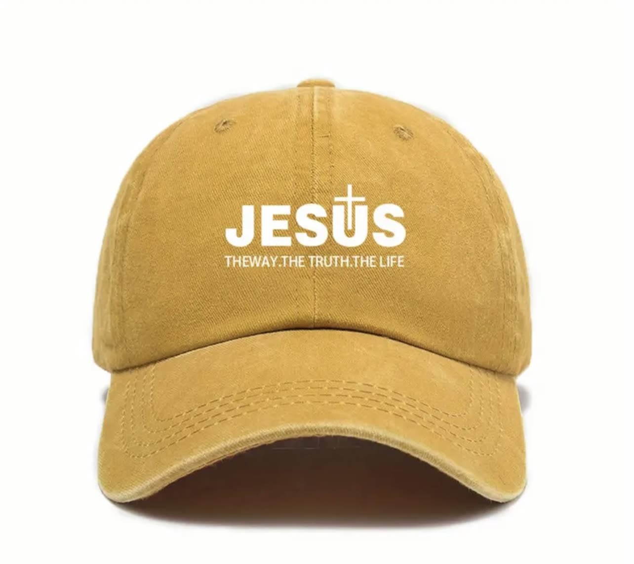 ️ The Way, Truth &amp; Life Cap - Bold and meaningful, this mustard yellow cap features JESUS with a cross design and the words “The Way. The Truth. The Life.” A timeless reminder of faith, this cap is perfect for daily wear, church outings, or as an uplifting Christian gift.