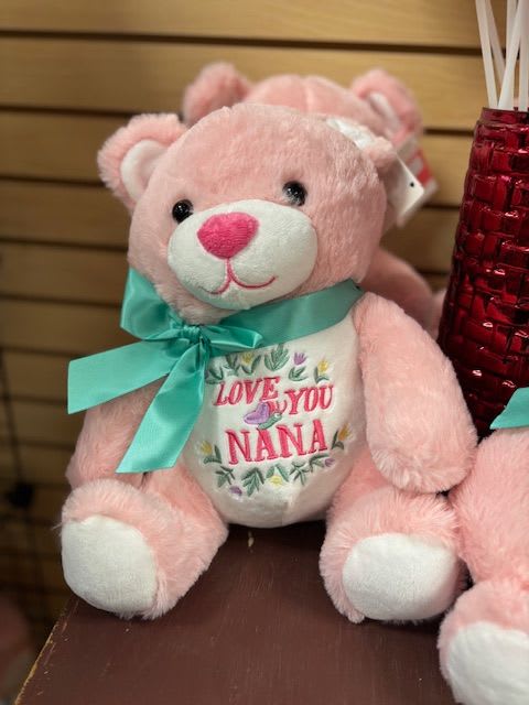 Love you Nana - 13 1/2" Pink Bear Love you Nana - 13 1/2" Pink Bear - Pink stuff animal with Love you Nana stiched on chest with a bow