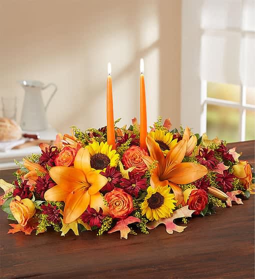 Fall Centerpiece - Holidays are coming!! This beautiful centerpiece is a great way to decorate any dinner table. The candles add a touch of light &amp; make for an elegant dinner party! 
