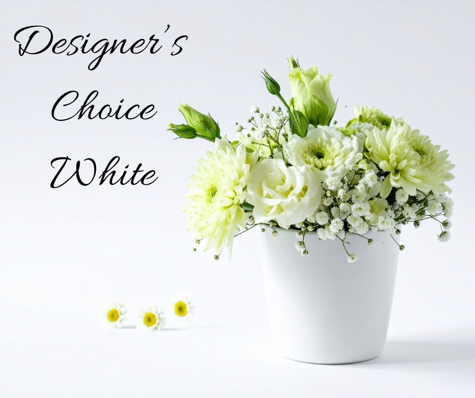 Designer Choice White Designer Choice White - Allow our expert floral designers to create a beautiful white arrangement with greenery. Everyone is unique and so should the flowers sent to someone you care about. Simply select one of the size options and we will design a unique arrangement with the freshest available florals in a coordinating container. Arranged by Hand Hand Delivered Expertly Designed Uniquely Curated 100% Quality Guarantee