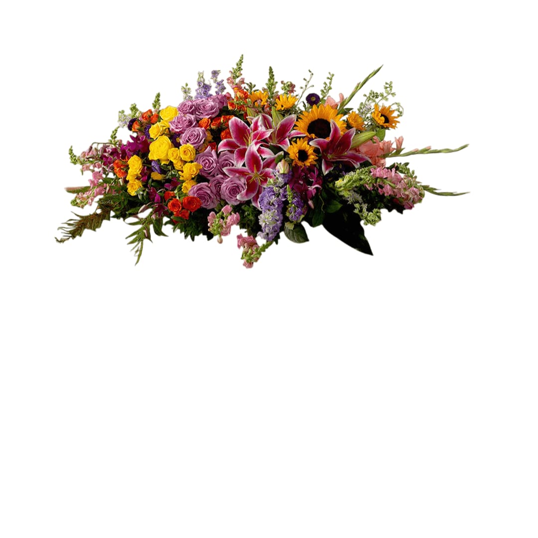 Everlasting Spring Everlasting Spring - A full celebration of colors, this multi-flower and bright casket spray is representative of a life lived to its fullest. Colors and flowers may change based off of season and availability.