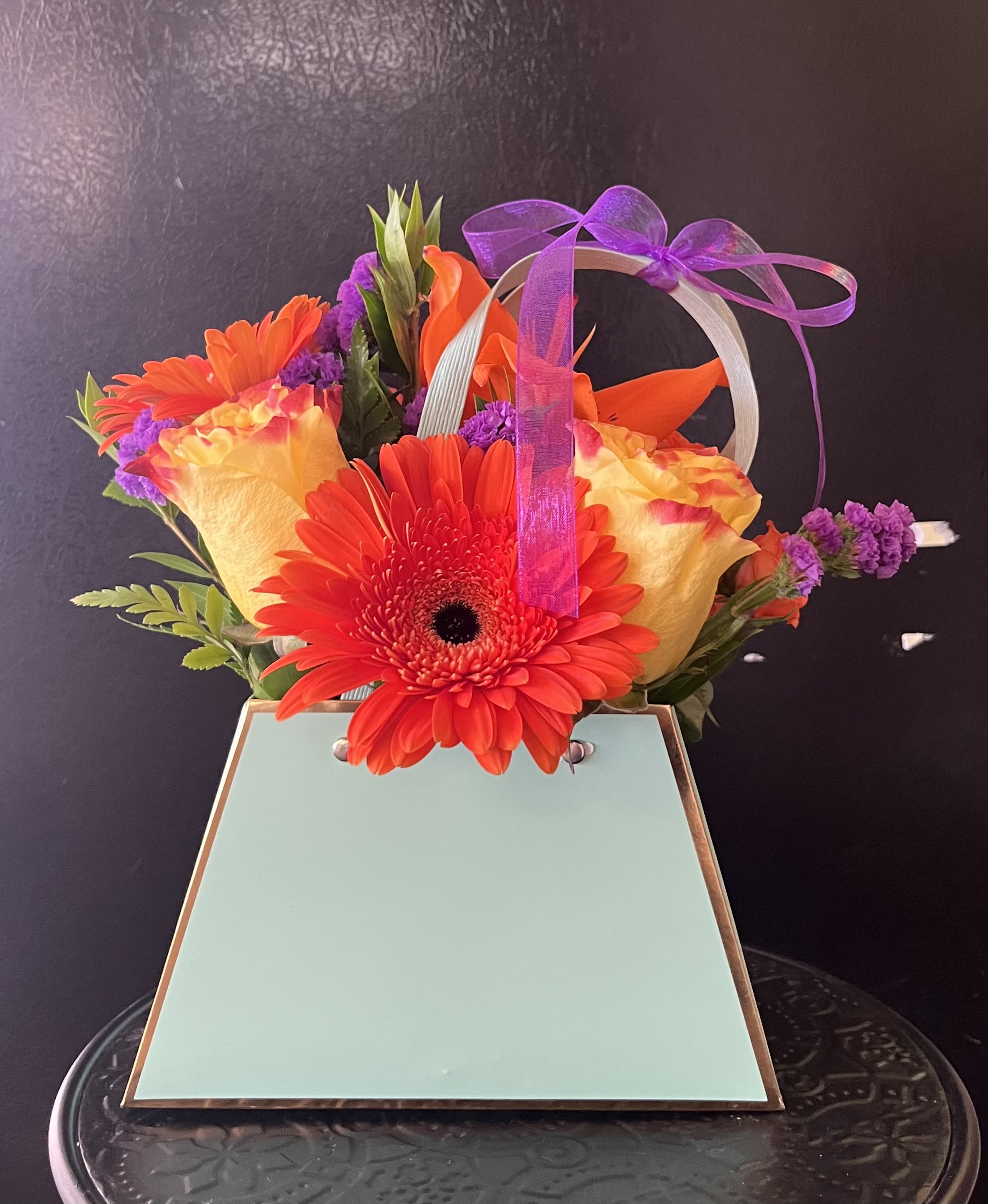 Fall Purse  - Fresh fall color flowers in purse setting 