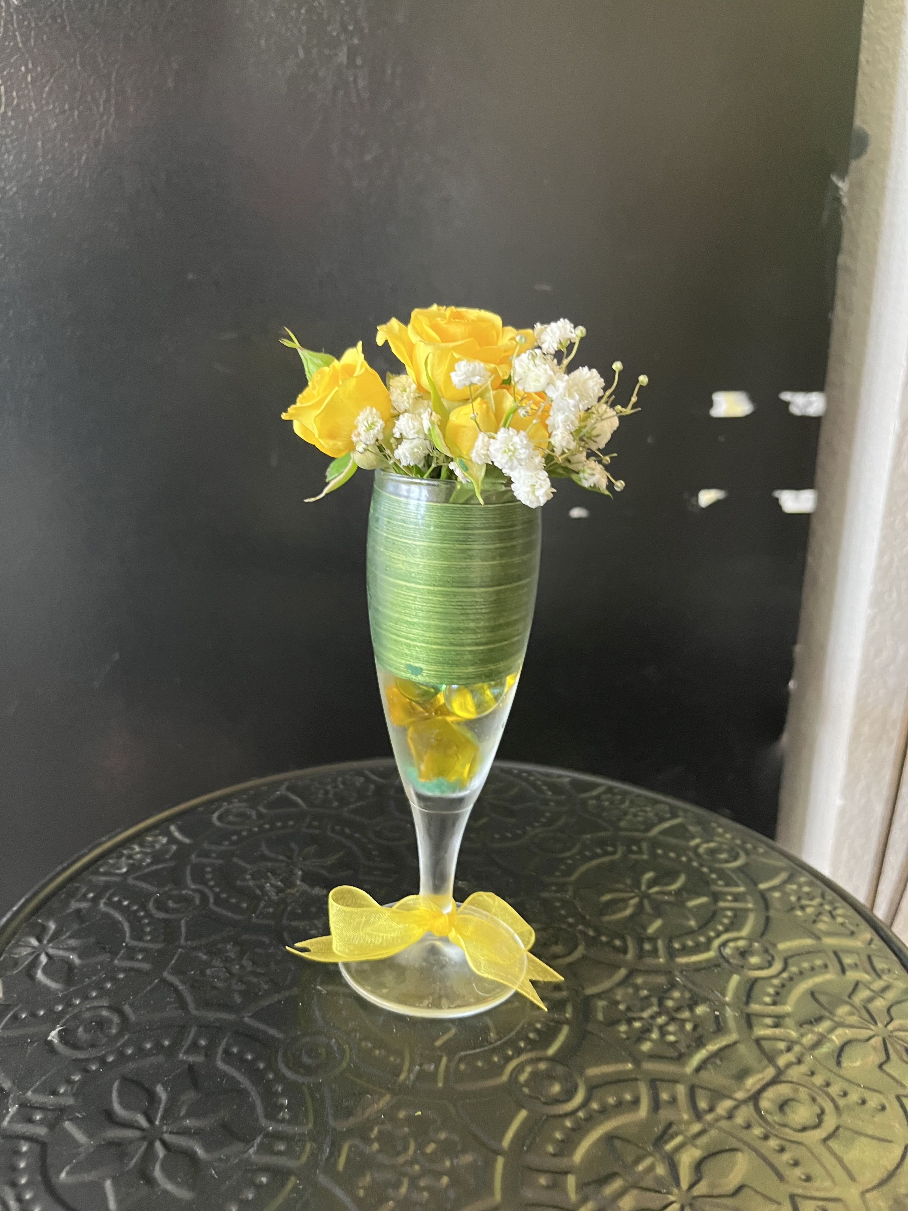 Yellow Glass  - Fresh flowers in small glass vase 