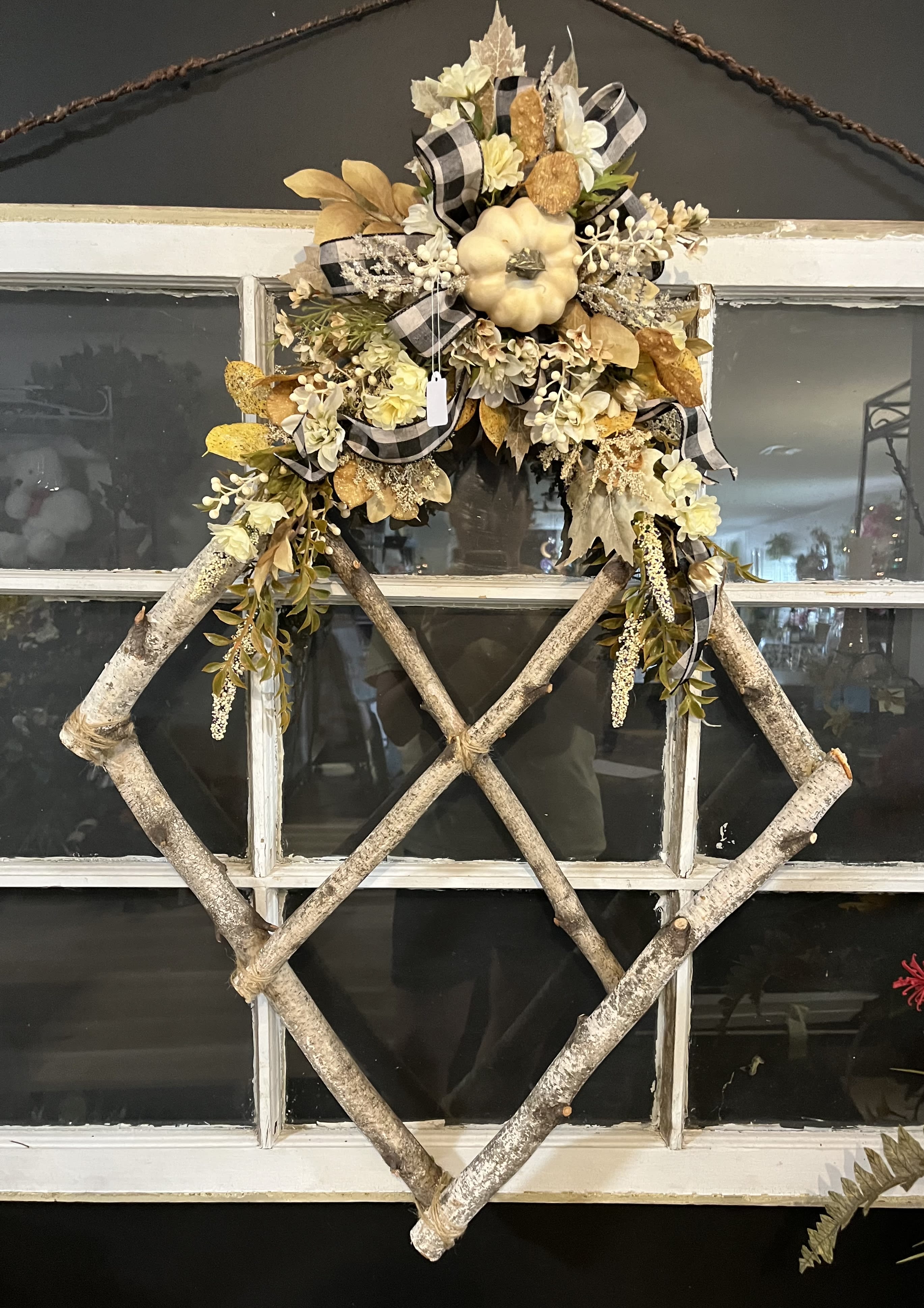 15% OFF Fall Birch Door Design - 36 in tall door decor made out of birch branches and neutral silks