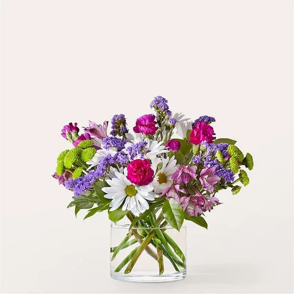 Wild Berry Bouquet - Berry beautiful indeed, this gift is a colorful choice for a birthday, to offer condolences, or an anniversary gift!  Details Designed by florists, ready to display. For long–lasting blooms, replace the water daily. We suggest trimming the stems every couple days. Pet Safety Precautions: This bouquet or plant may include flowers and foliage that are known to be toxic to pets. To keep them safe, be sure to keep this arrangement out of your pet's reach.  Bloom Details Alstroemeria Carnation Daisy