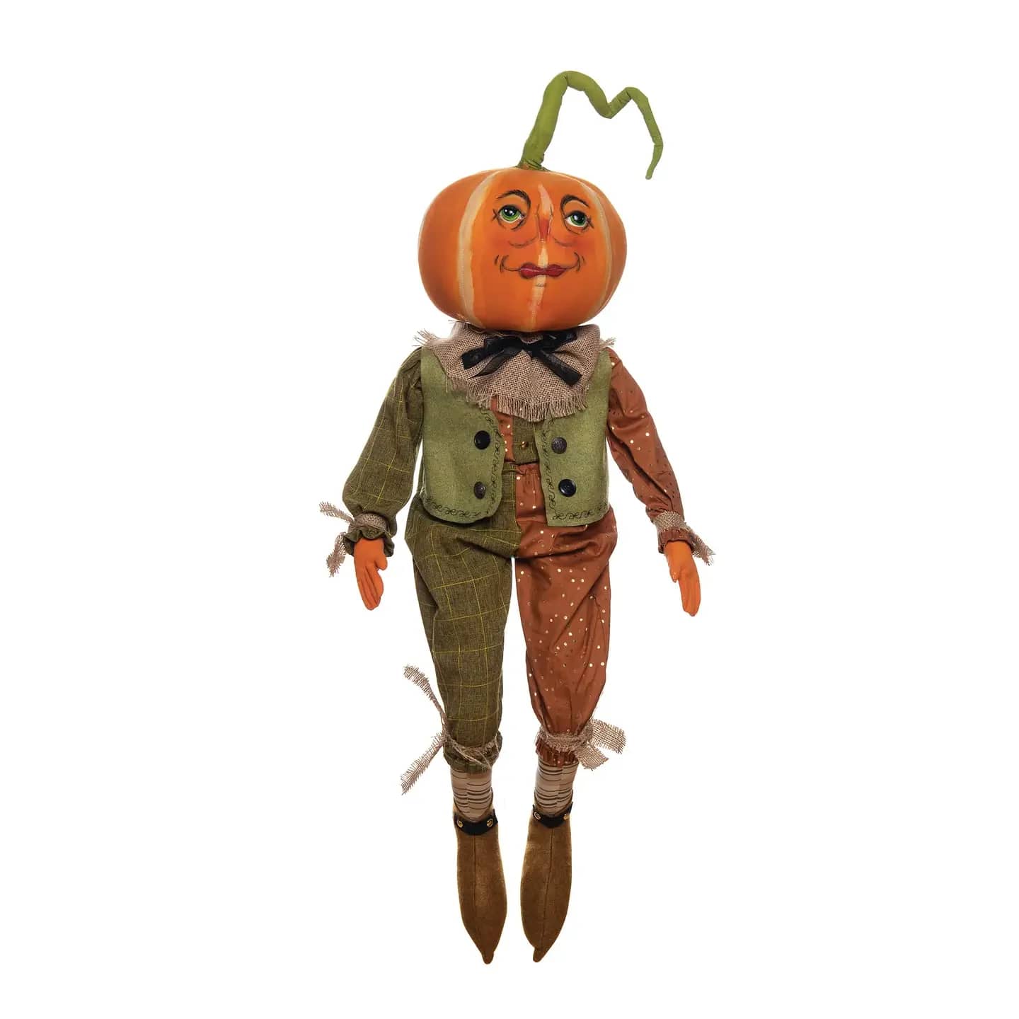 Patton Pumpkin Patton Pumpkin - Patton takes pride in his perfectly manicured stem-do and is ready to hit the town in his gold speckled outfit. Whimsically wonderful, this uniquely handcrafted art doll from Joe Spencer's Gathered Traditions collection will bring a touch of fun to your home during the fall and Halloween seasons. 36" tall.