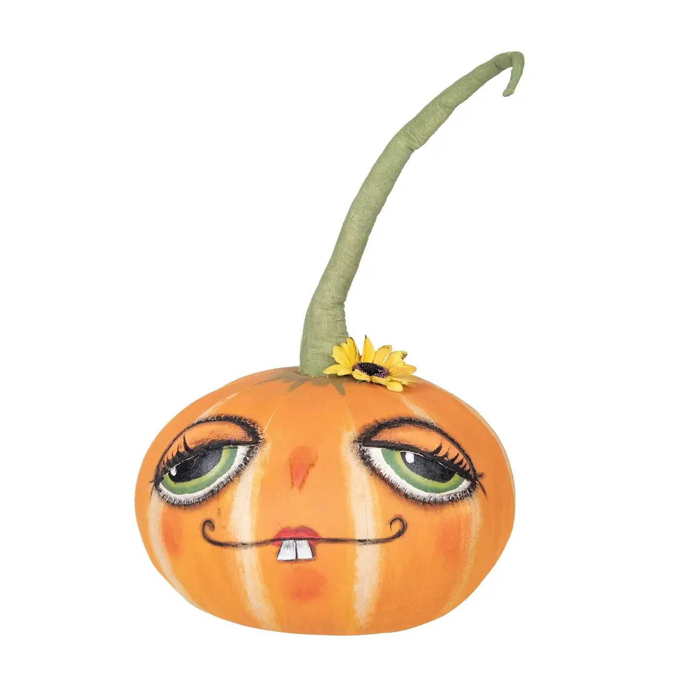 Ginger Pumpkin - Lovely Ginger sports a fall sunflower atop her head, complementing her long eyelashes and toothy grin. Whimsically wonderful, this uniquely handcrafted art doll from Joe Spencer's Gathered Traditions collection will bring a touch of fun to your home during the fall and Halloween seasons. Create a matching set with our Jack collectible.  11&quot; x 11&quot; x 20&quot;