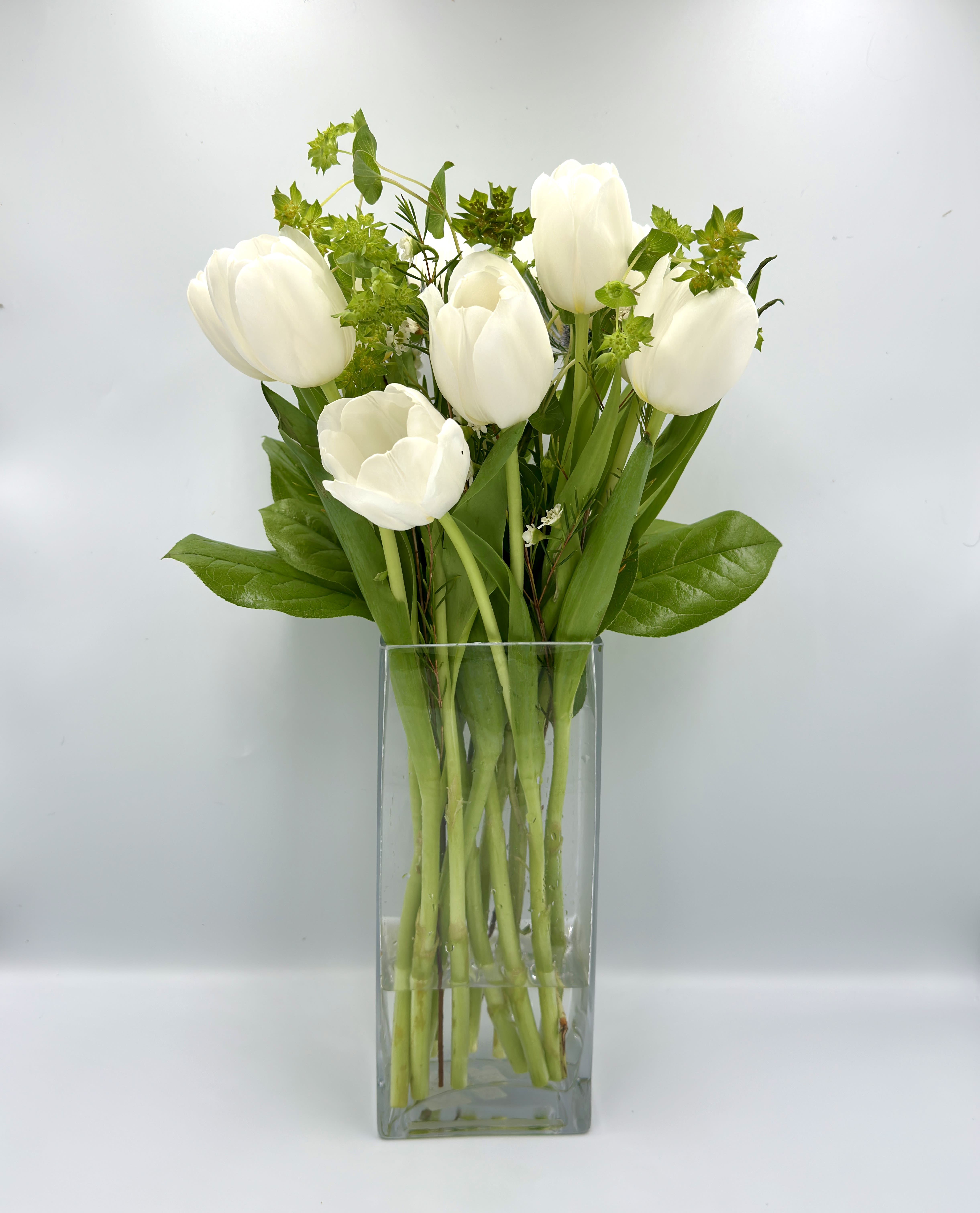 Tulip Grace - Tulip Grace: Elegant white tulips with fresh greenery, a timeless design bringing purity and sophistication to everyday moments. 