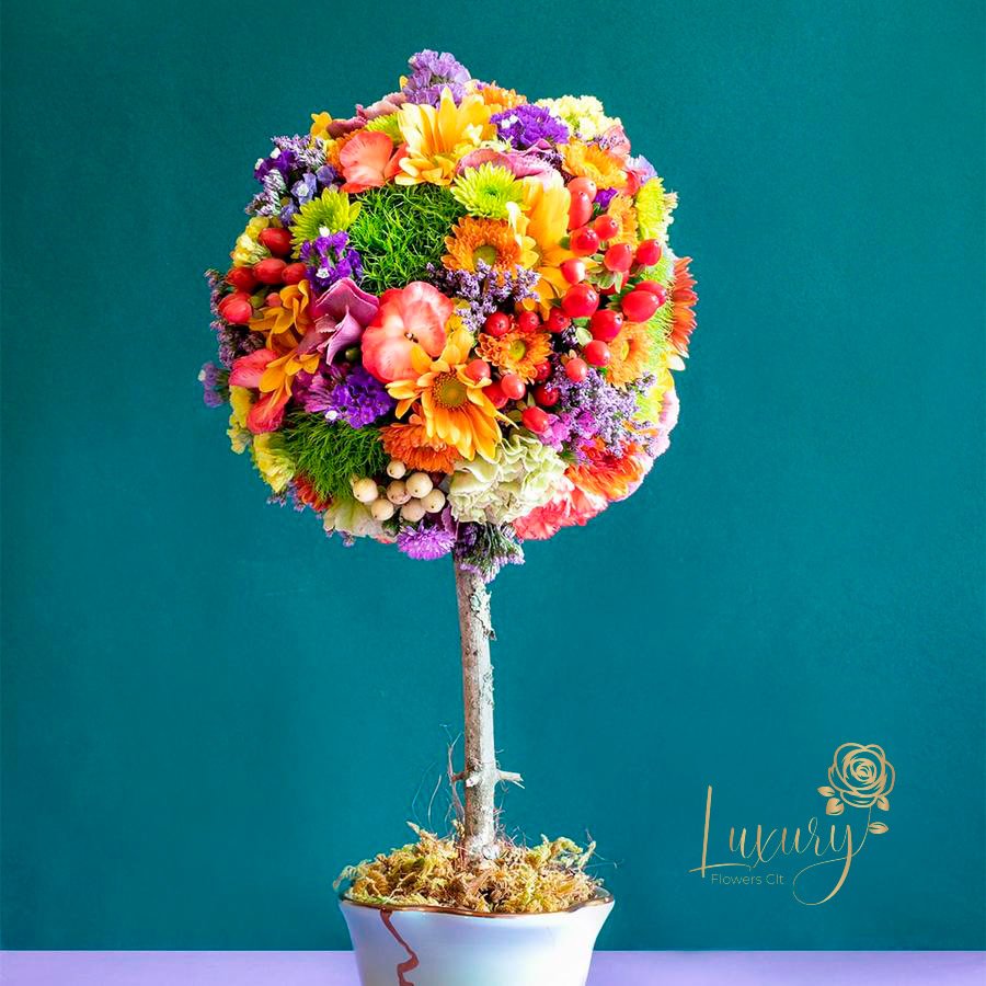 Topiary Dany - &quot;PLACE YOUR ORDER AT LEAST 2 DAYS PRIOR TO THE DELIVERY DATE”  These flower trees will make anyone fall in love. Each one is unique. All Occasions. Size: 6&quot; in diameter of the topiary. Ceramic Pot.  Check our coverage area. Occasionally, flowers and/or container substitutions occur due to weather, seasonality, and market conditions, which may affect availability. If this is the case with the gift you’ve selected, we will ensure that the style, theme, and color scheme of your arrangement are preserved and will only substitute items of equal value or higher value
