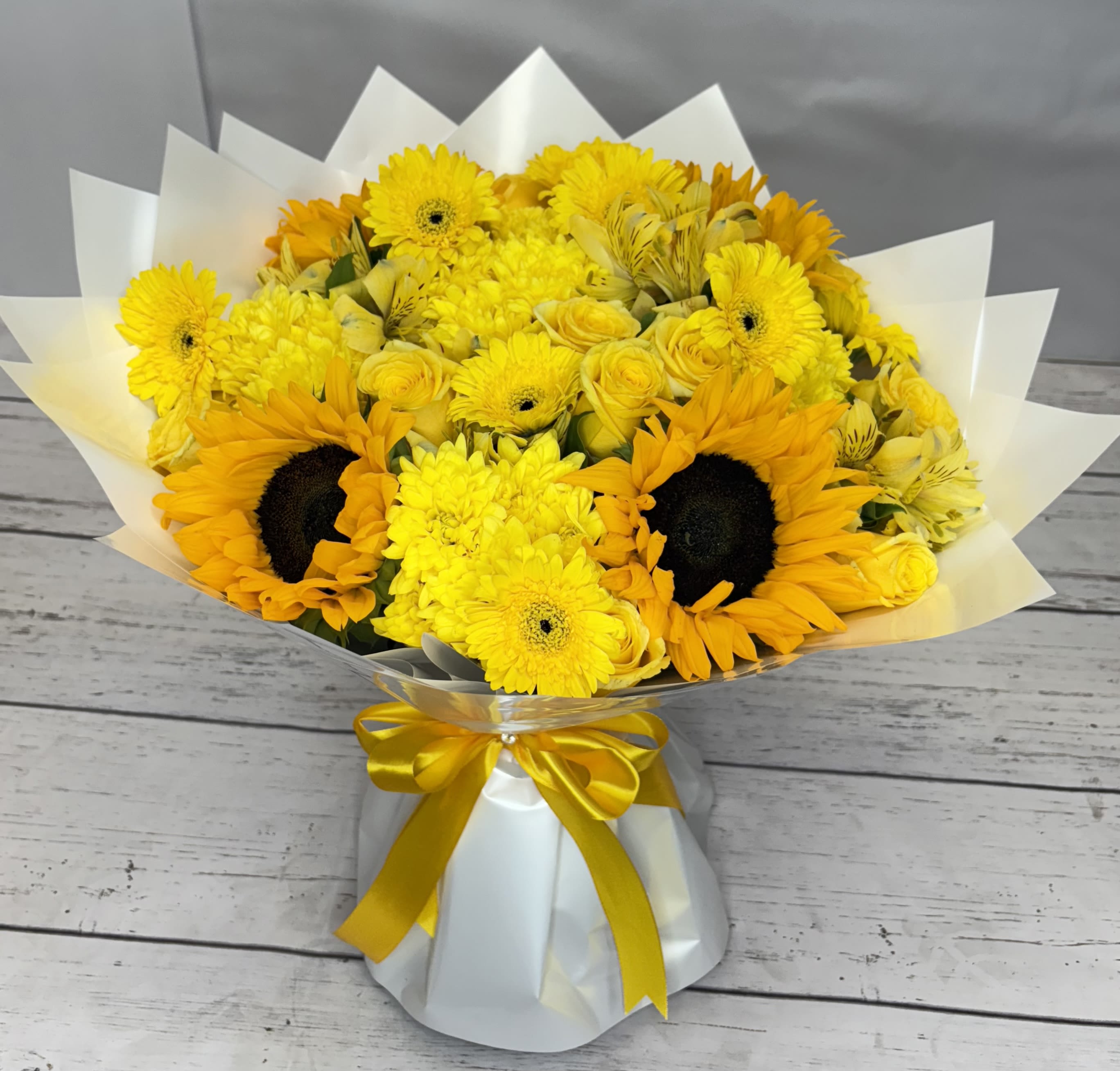 Yellow Garden Bouquet - Yellow Garden Flower, Vase - Rwap white paper 