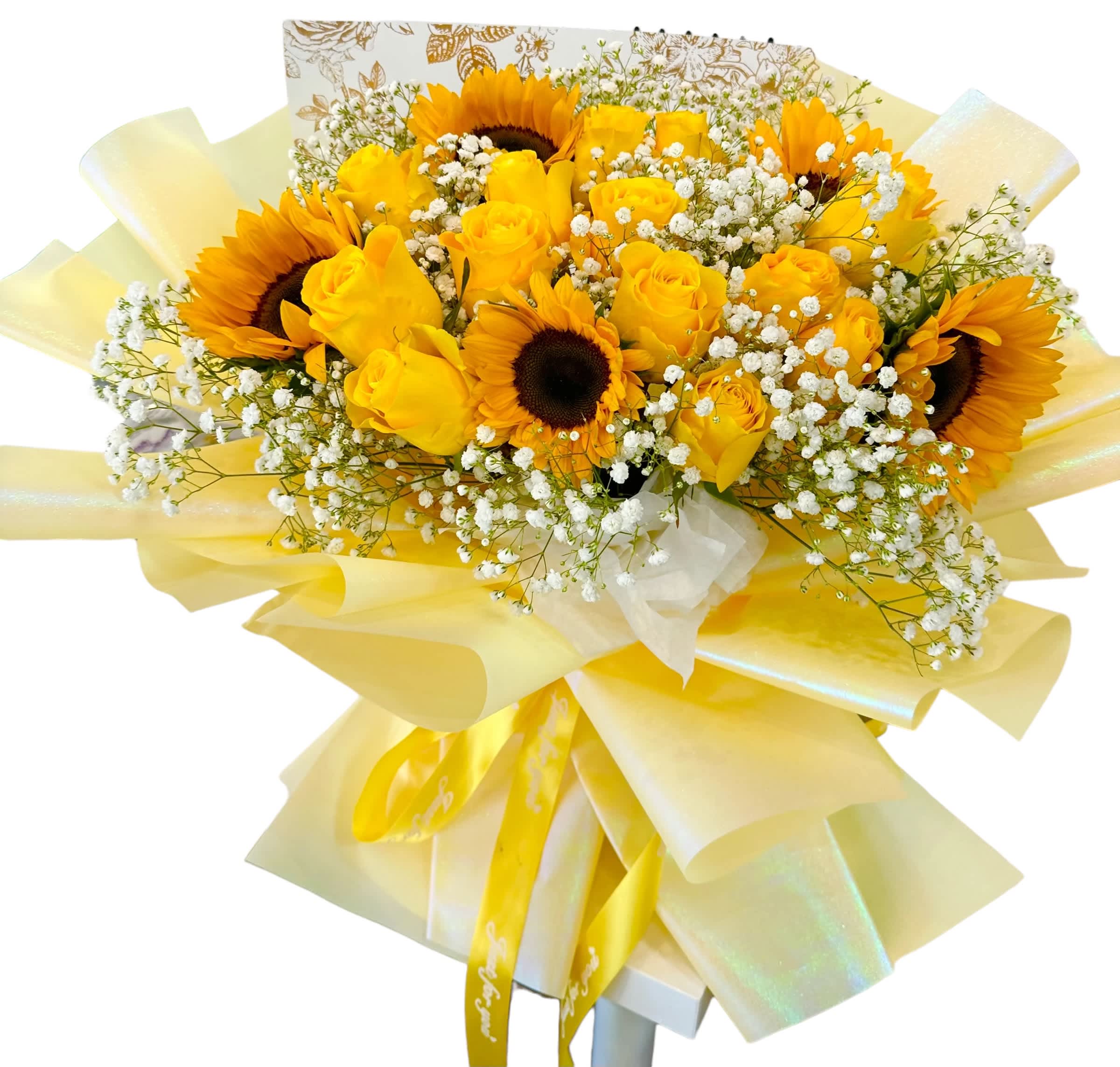 Sunflower And Yellow Rose - Our flower have Fresh Floral Foam, no need vase no need add water ,floral foam can help extend the life of your fresh floral flowers . Don’t  unwrap it .