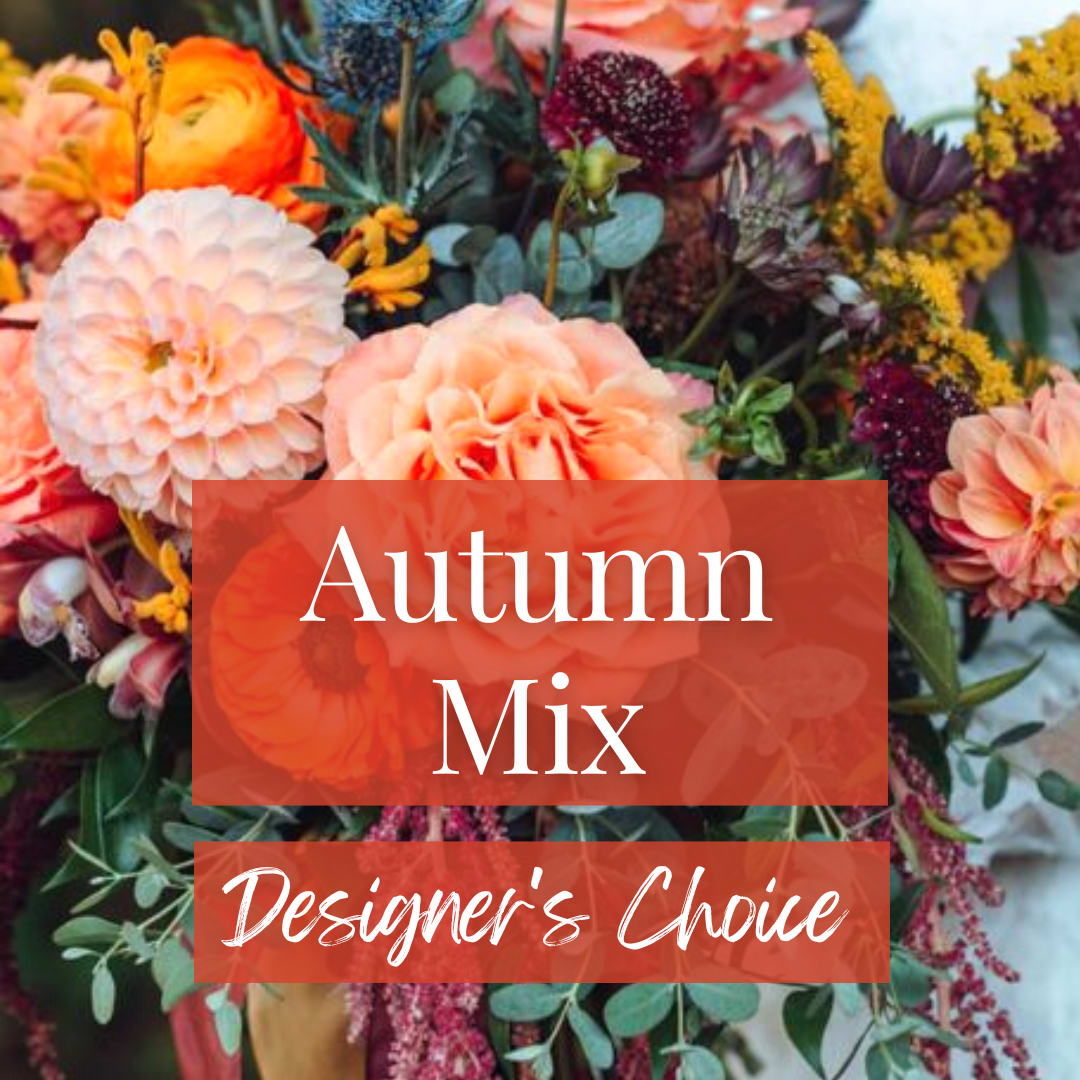Designer's Choice - Autumn Mix - Let our designers create a curated selection of beautiful fall flowers with the best blooms of the day. Captivating rich and warm hues that define the fall season, the arrangement will bring the spirit a beautiful autumn day.   