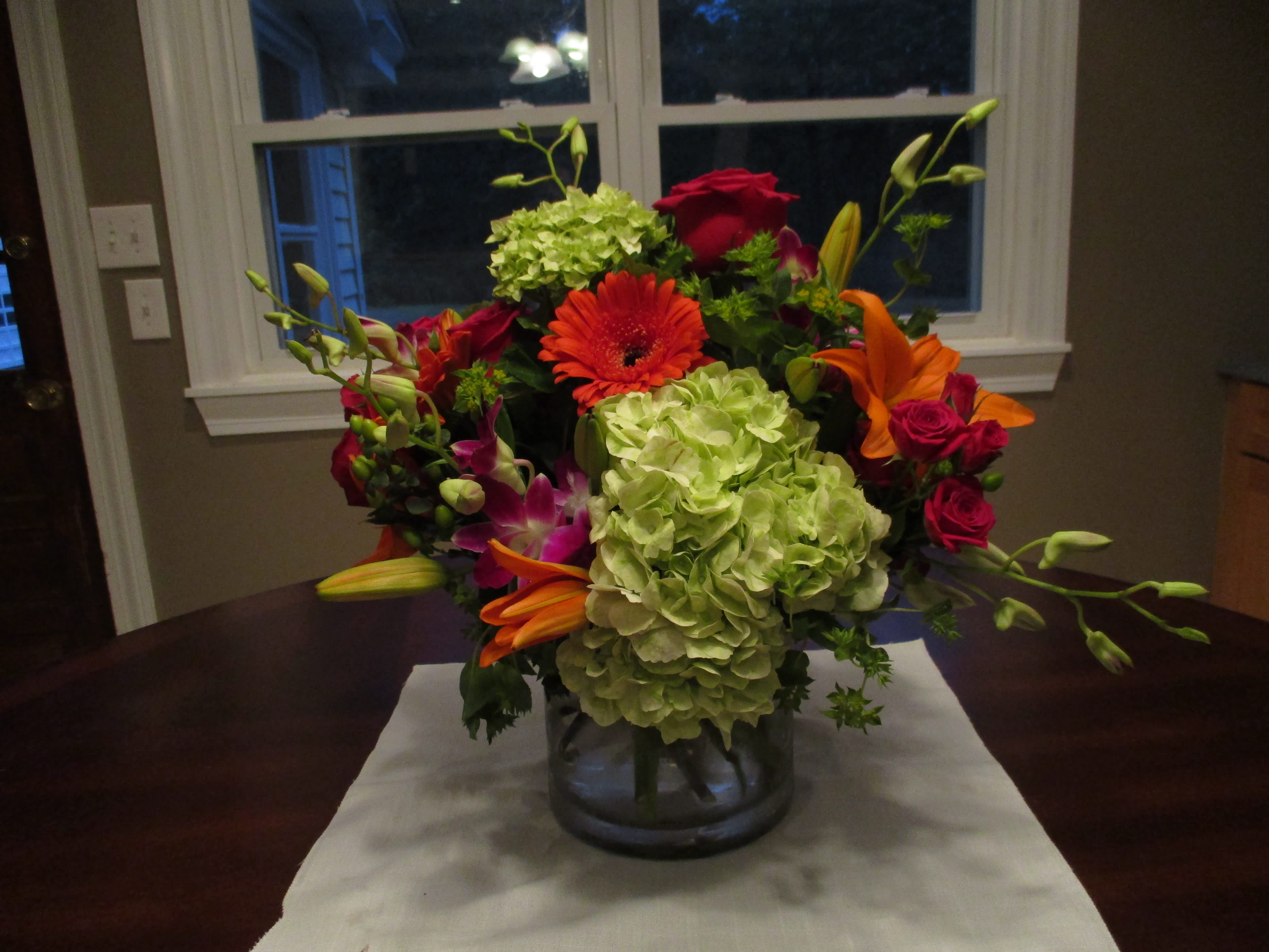 autumn fun - hydrangeas, dendrobium orchids, gerberas, roses, lilies