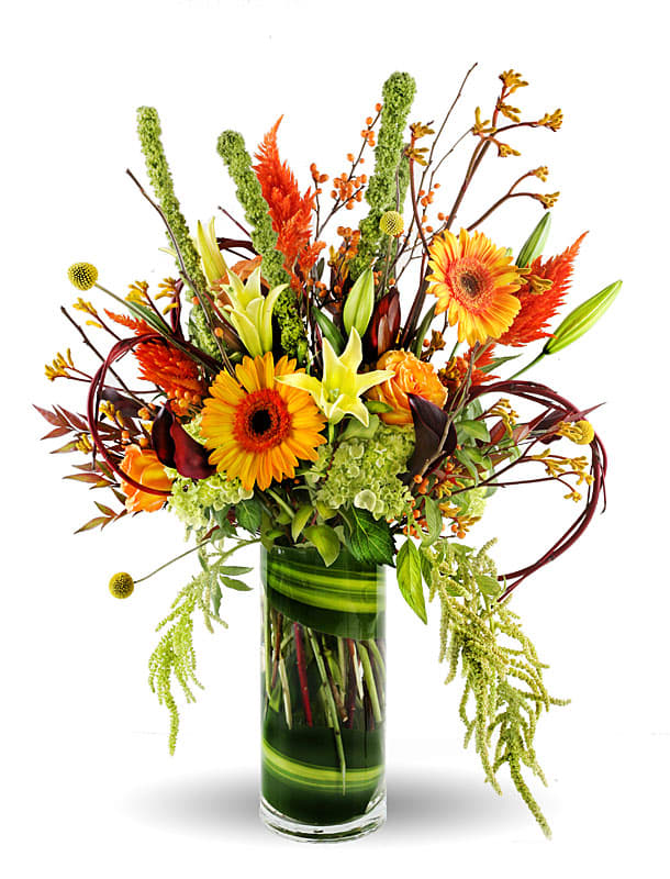 Natures Bounty - Warm seasonal materials, combine color and texture to this impressive composition! Designed in a vase and delivered by us, a real Portland florist to anywhere in the greater Portland Oregon area. Place your order online, or call us directly 503 223 1646