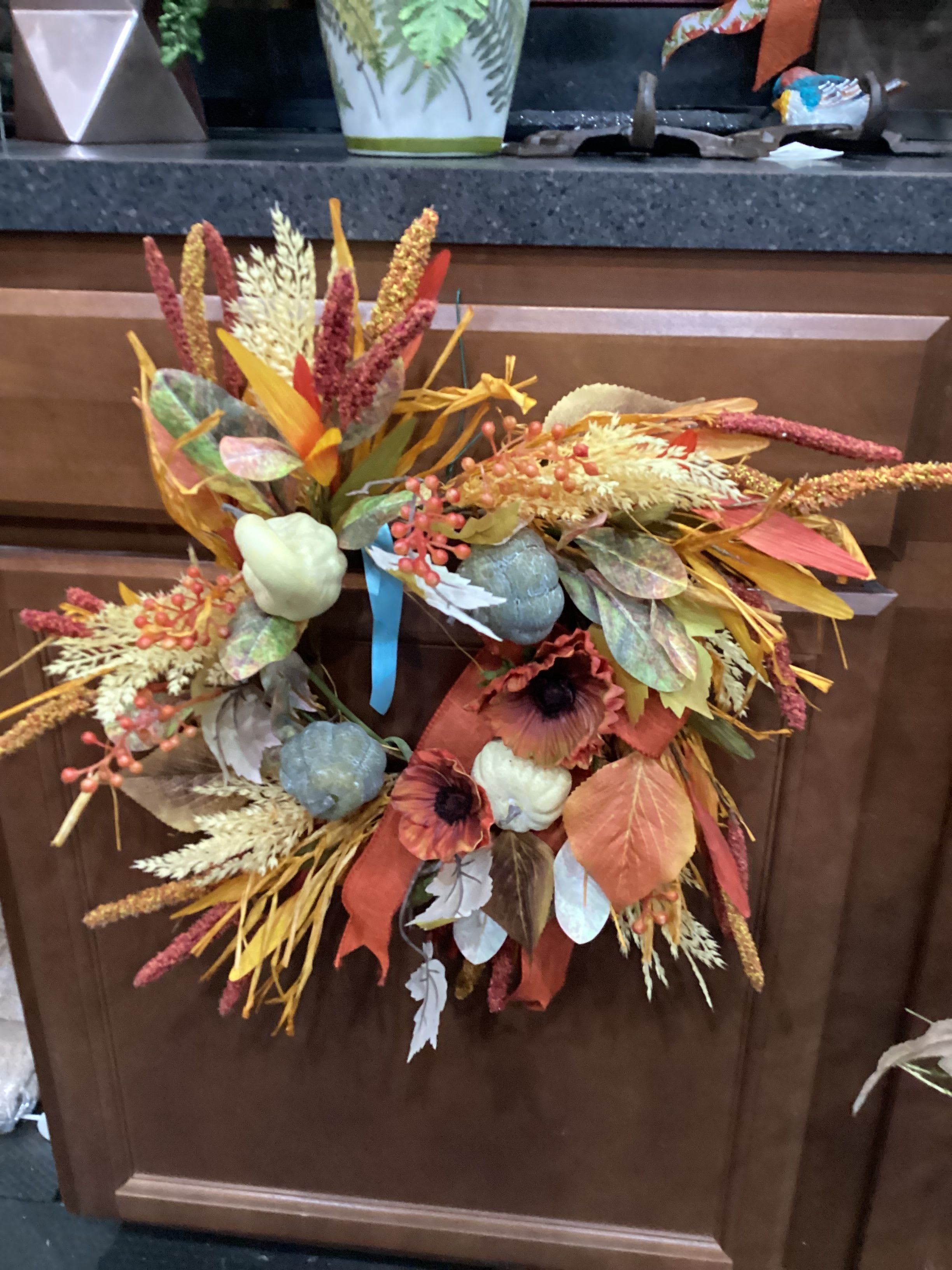Small Autumn Leaf Wreath - Small wreath decorated with autumn leaves and squash