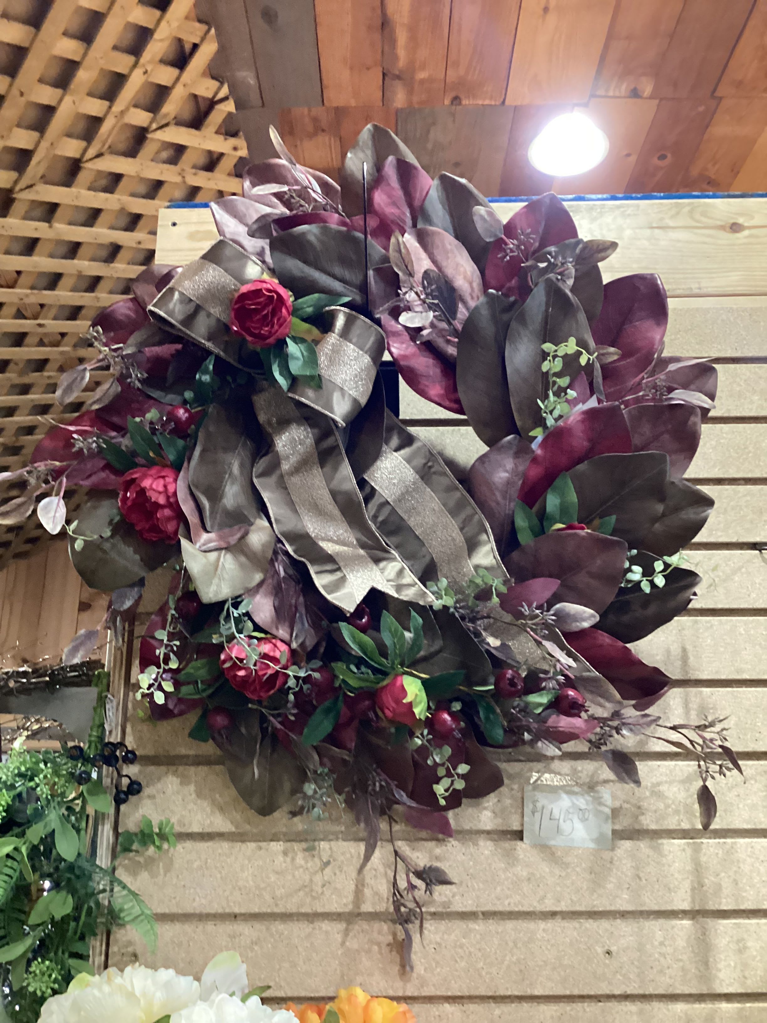 Large Red Autumn Wreath - A large autumn wreath with deep reds and greens