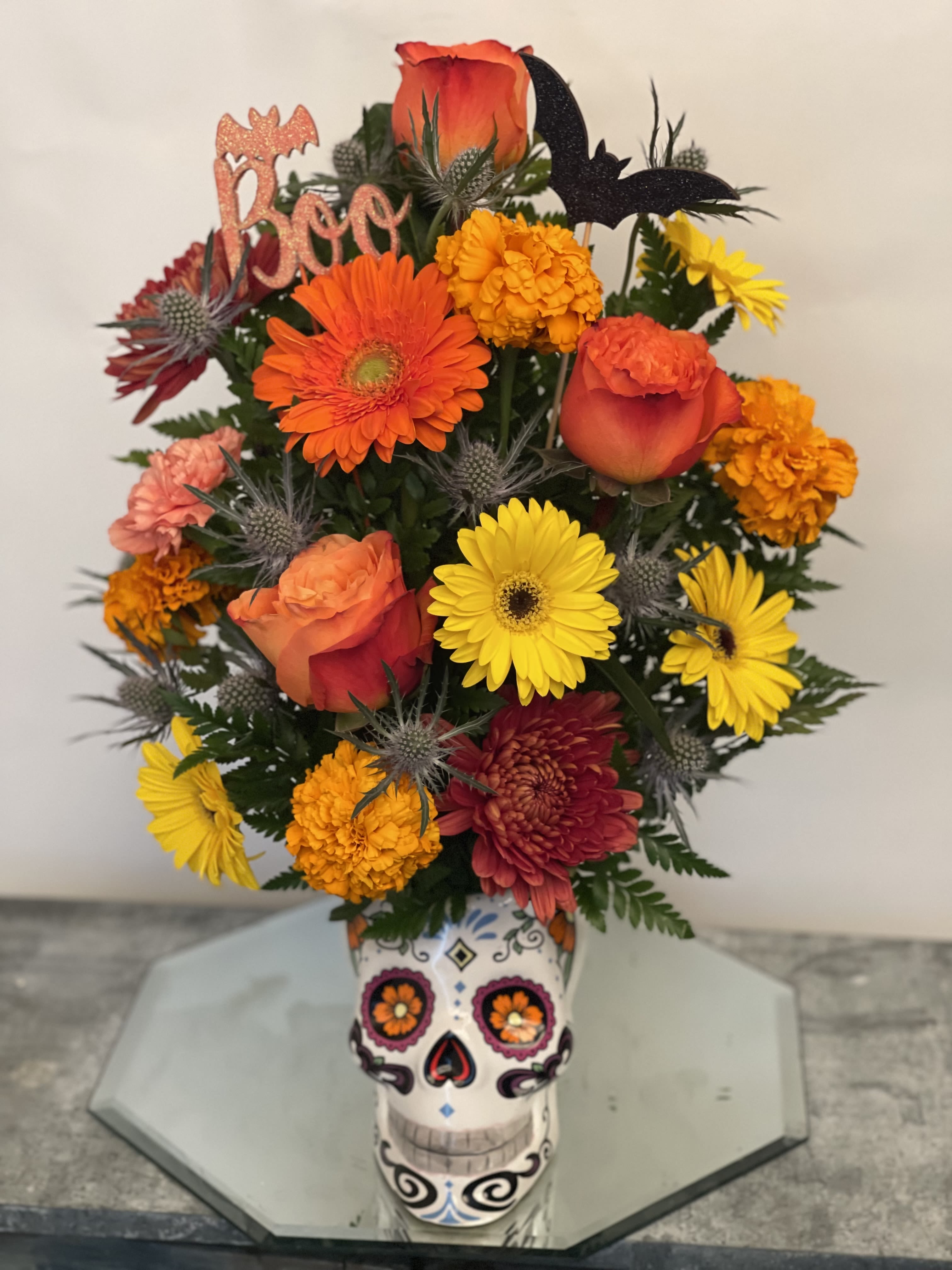 Fall Skull floral  - Made In 5” ceramic skull