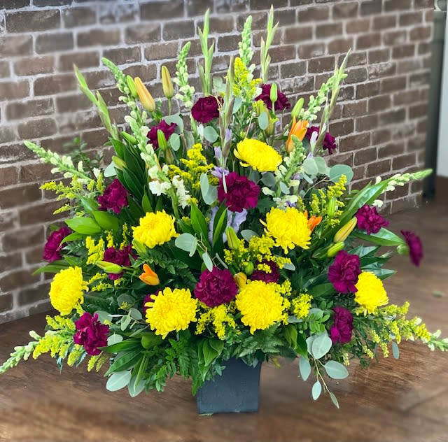 Colorful sympathy - Purple, white orange and yellow mix for sympathy