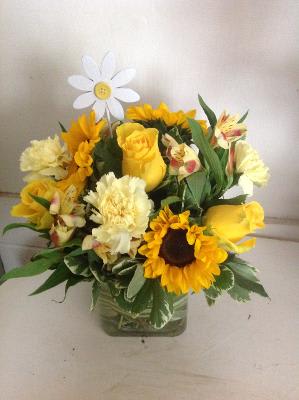 Sunny Side Up Sunny Side Up - YELLOW sunflowers, alstroemeria, roses and carnations.