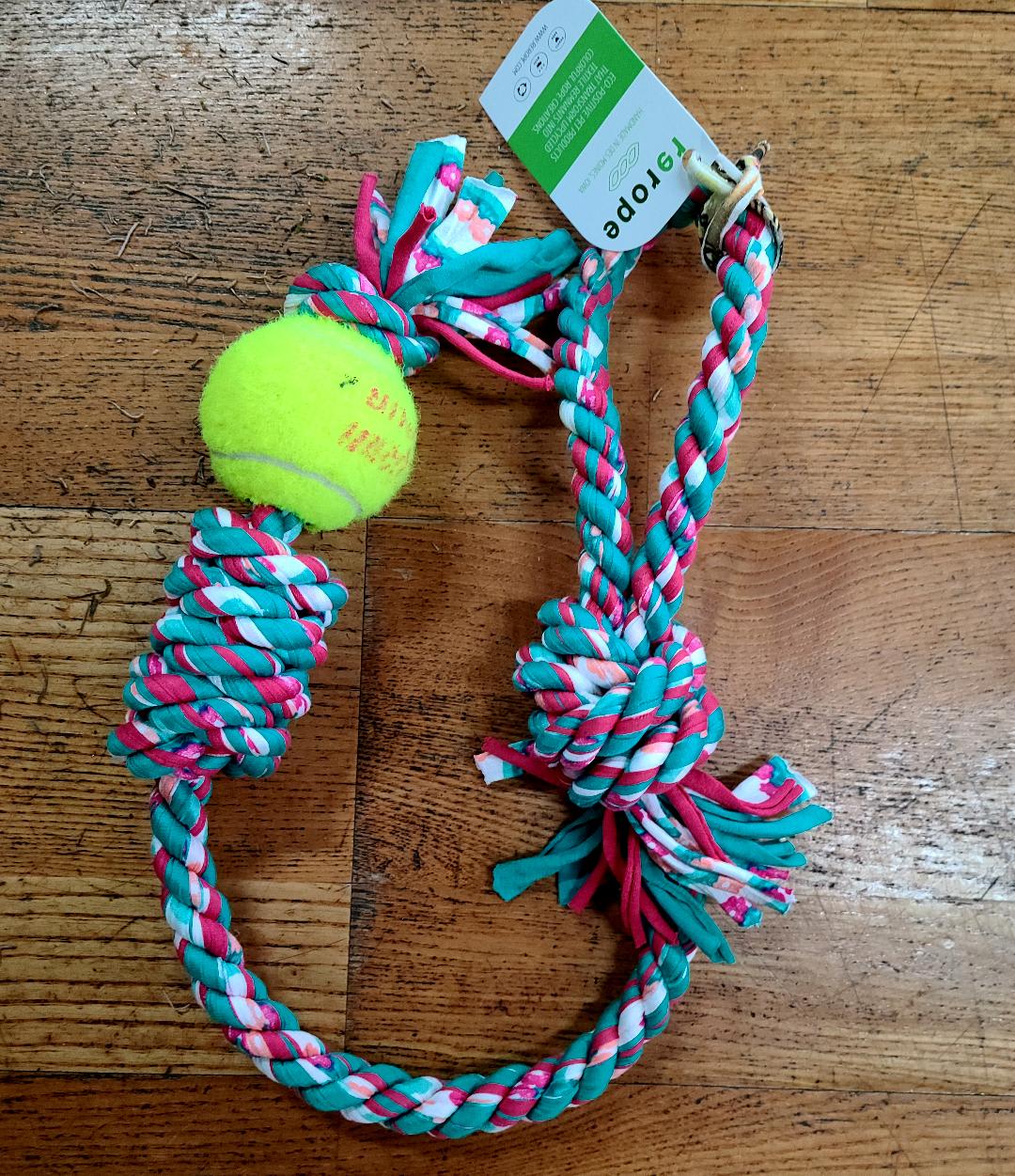 Rerope Dog Toy - Rerope Looper Barrel with Tennis Ball Upcycled Fabric Rope Dog Toys 