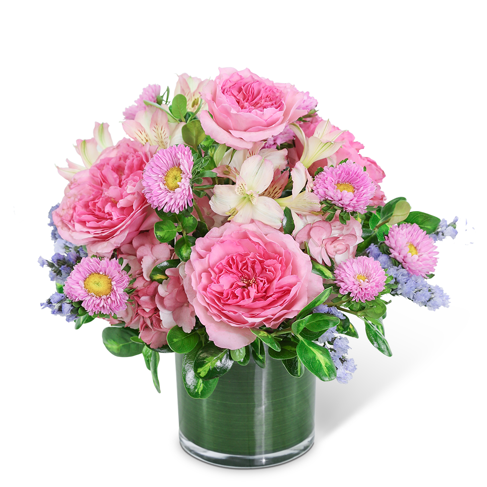 Ethereal Pink Clouds - Send your love with this beautiful design, perfect for a birthday, new baby, or romantic gift. Ethereal Pink Clouds features pink roses, Alstroemeria, and Hydrangea designed in a leaf-lined vase for a delicate look that will make anyone smile. This unique flower design adds the perfect extra pop of pastel color! We can offer same-day flower delivery in most cases. If you are sending the bouquet directly to your recipient, please provide the complete address and contact information so that we can deliver the flowers directly to them.