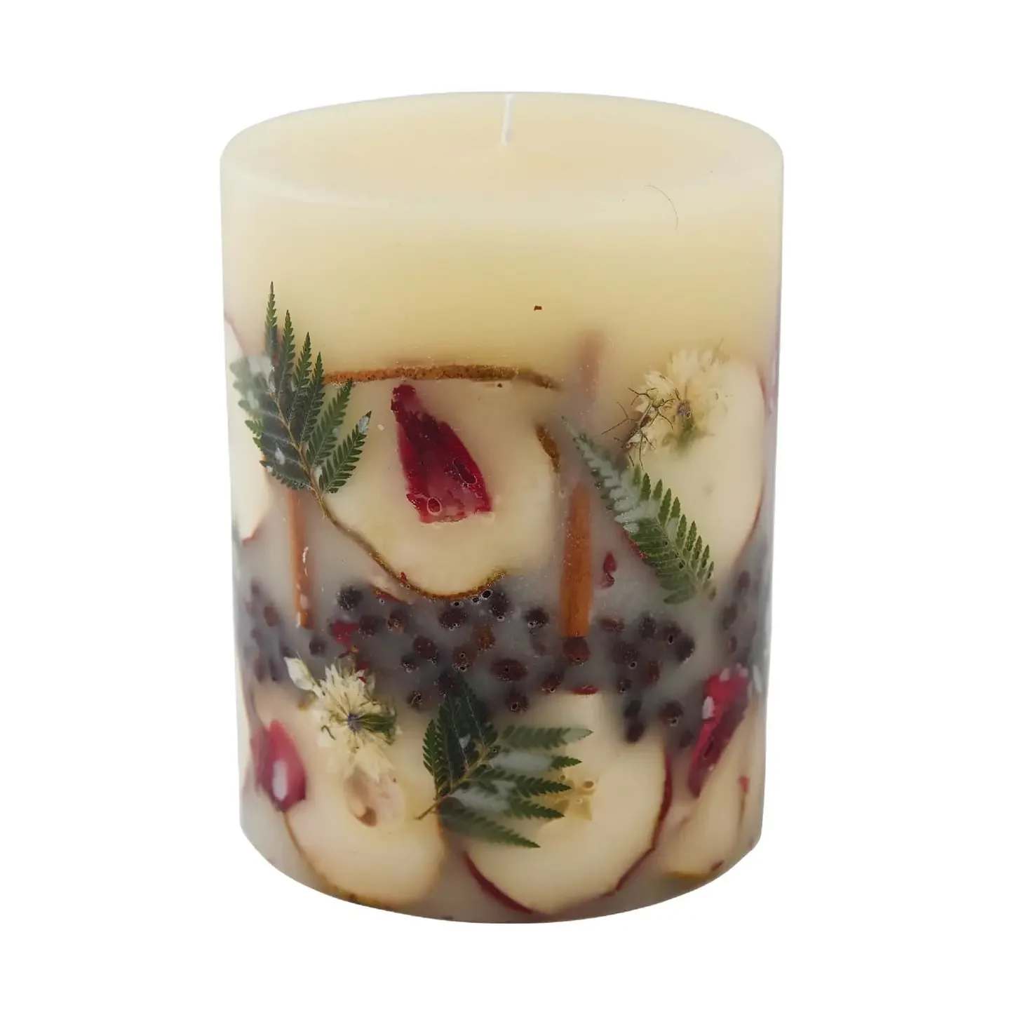 Rosy Rings Medium Spicy Apple Medium Round Botanical Candle Rosy Rings Medium Spicy Apple Medium Round Botanical Candle - Juicy Macintosh apple and a spicy accord of cardamom, clove, nutmeg with lots and lots of cinnamon. Size 5" x 6.5" - 1 wick.