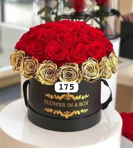 caja de oro - unidad de 24 rosas rojas y 14 rosas de oro