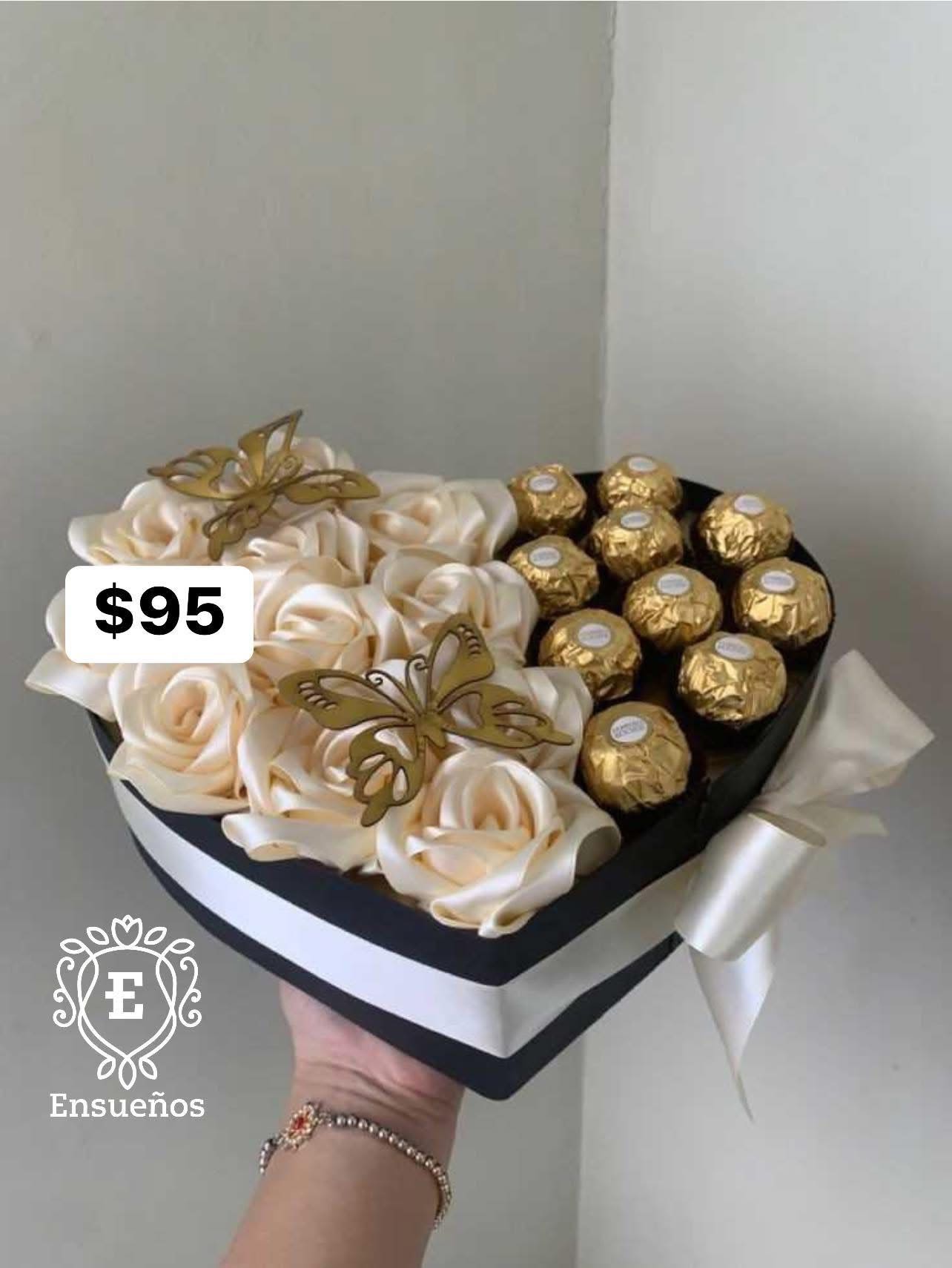 corazon de oro - unidad de 10 rosas y 10 chocolates ferrero