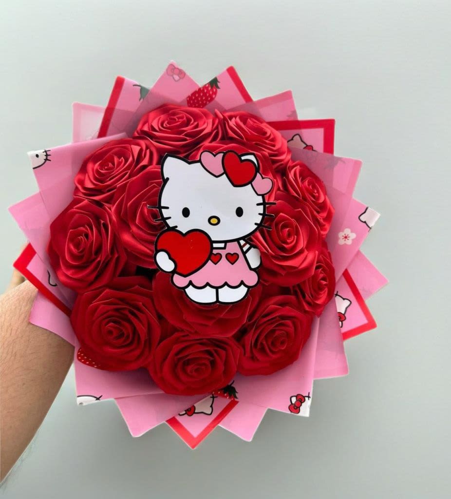 kitty rojo - unidad de 12 rosas de liston color rojo