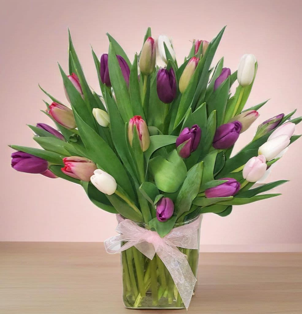 vidrio tulipan - unidad de 24 rosas de tulipan