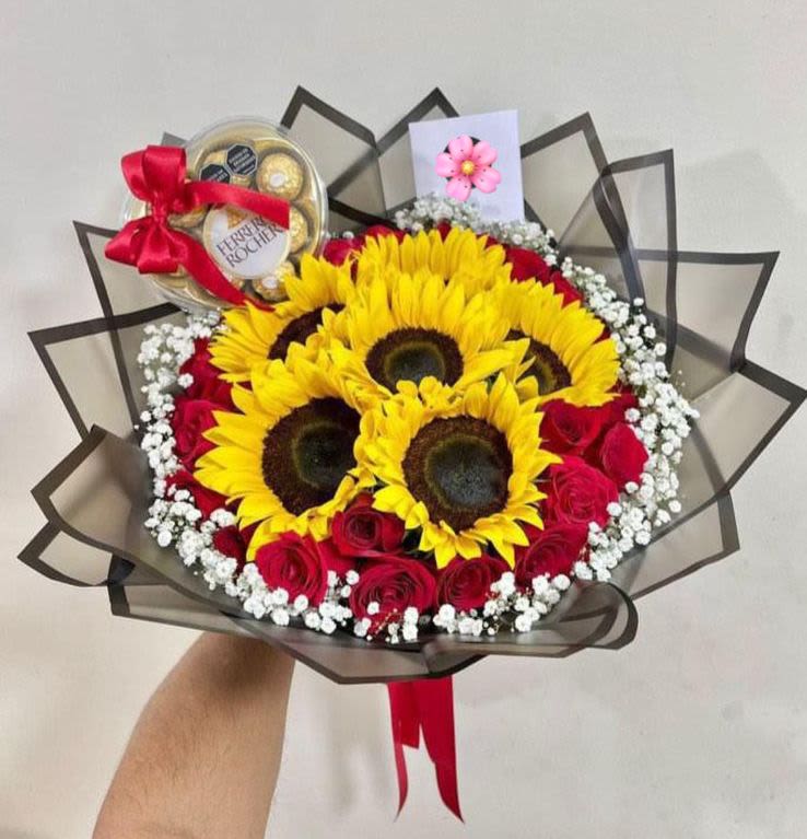 preciosa - unidad de 15 rosas rojas y 6 girasoles