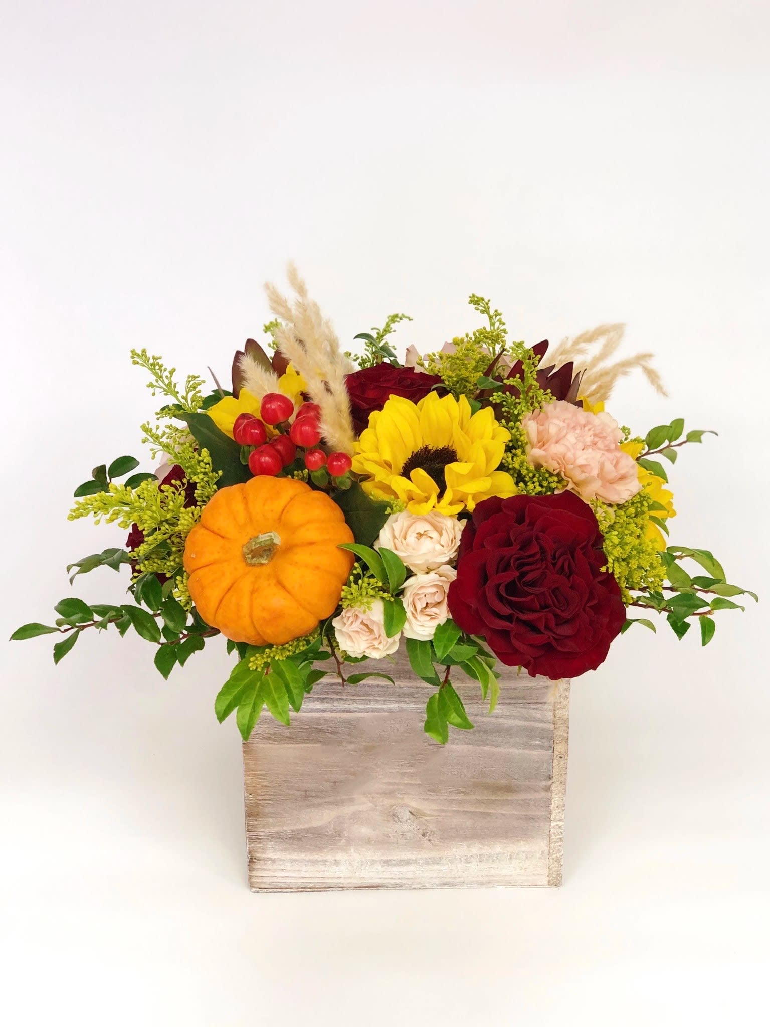 Small Autumn Mix Box - A mixed box arrangement in fall colors. 
