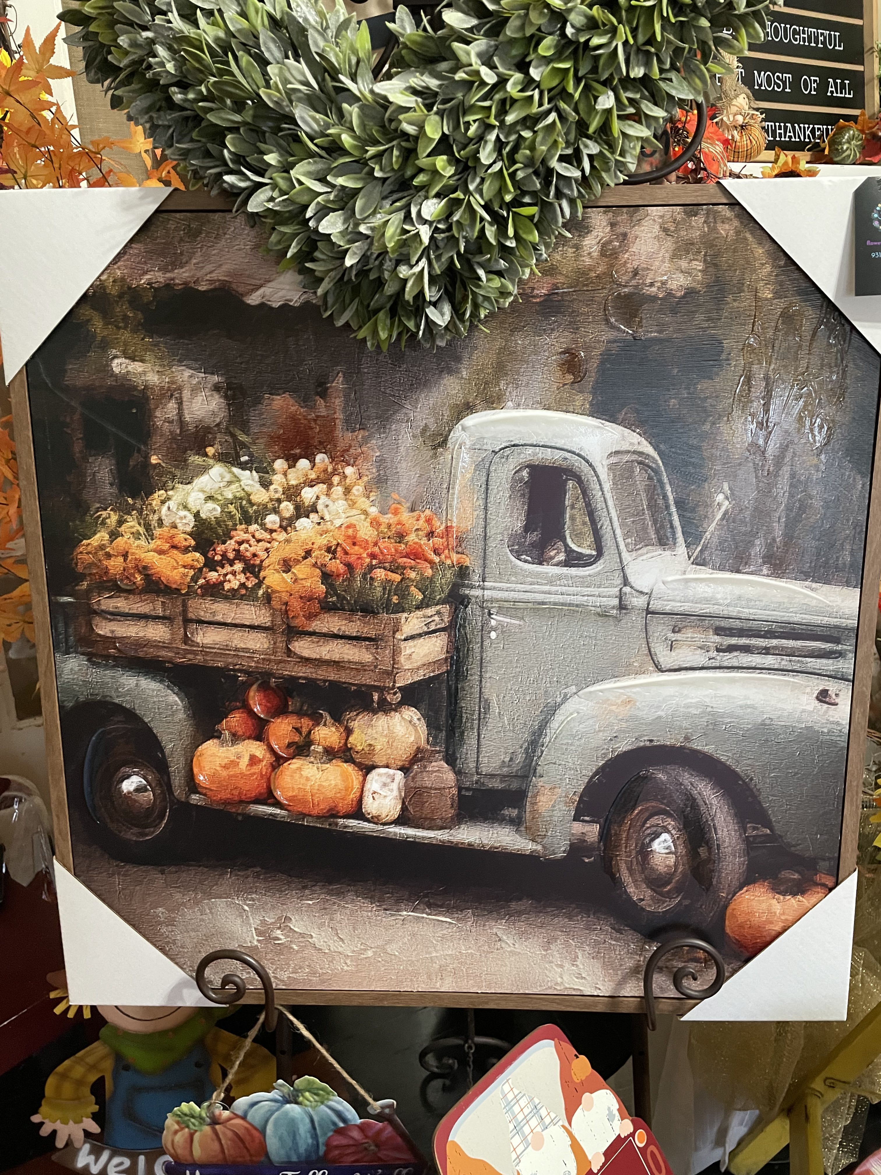 Flowers In Truck canvas Wall Decor - Festive Fall truck with pumpkins and flowers 30x30