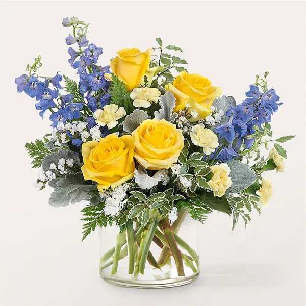 Butterfly Wings Bouquet Butterfly Wings Bouquet - Treat yourself or a loved one to this gift of joy and smiles. Details Designed by florists, ready to display. For long–lasting blooms, replace the water daily. We suggest trimming the stems every couple days. Pet Safety Precautions: This bouquet or plant may include flowers and foliage that are known to be toxic to pets. To keep them safe, be sure to keep this arrangement out of your pet's reach. Bloom Details Rose Carnation Delphinium