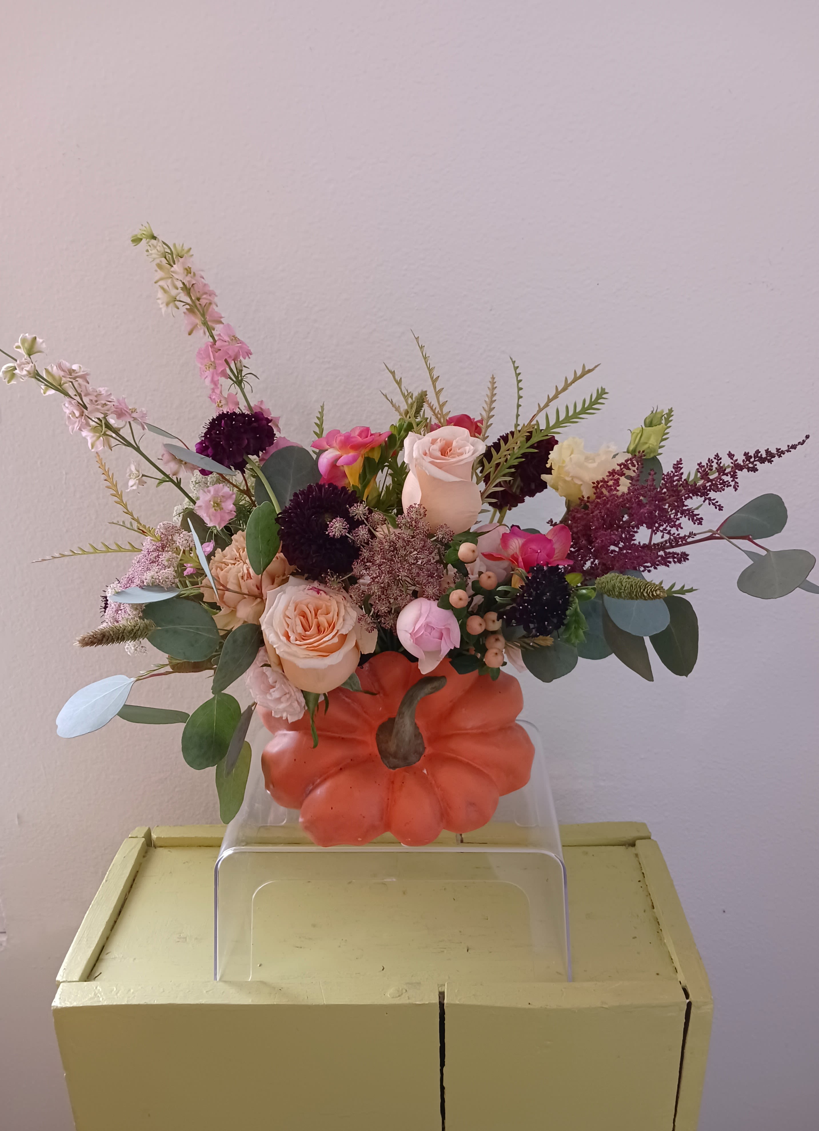 Lil Pumpkin  - A seasonal arrangement designed in a fun, pumpkin vase. 