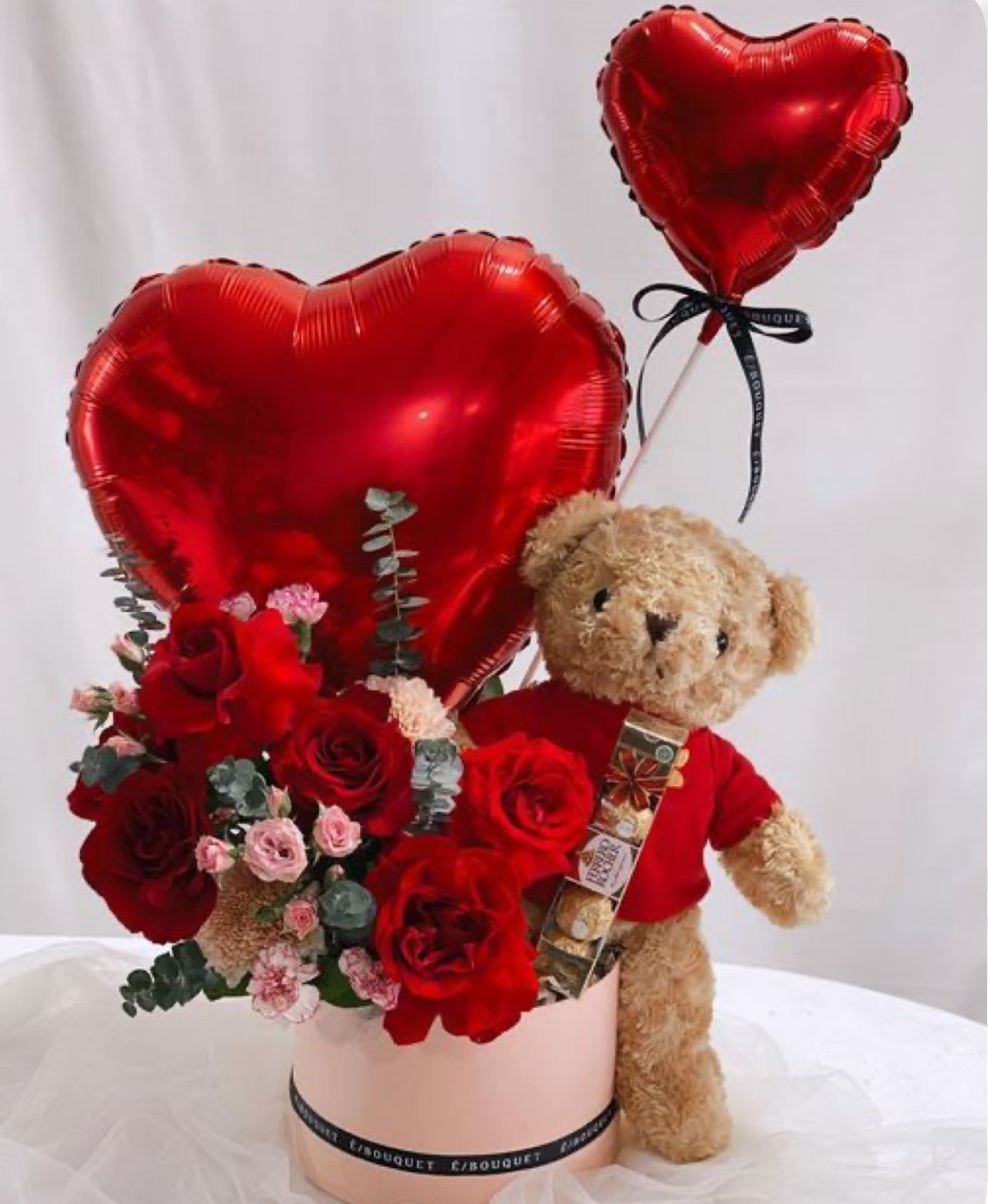 BR-128 - Bear, rose, chocolate, 2 balloons