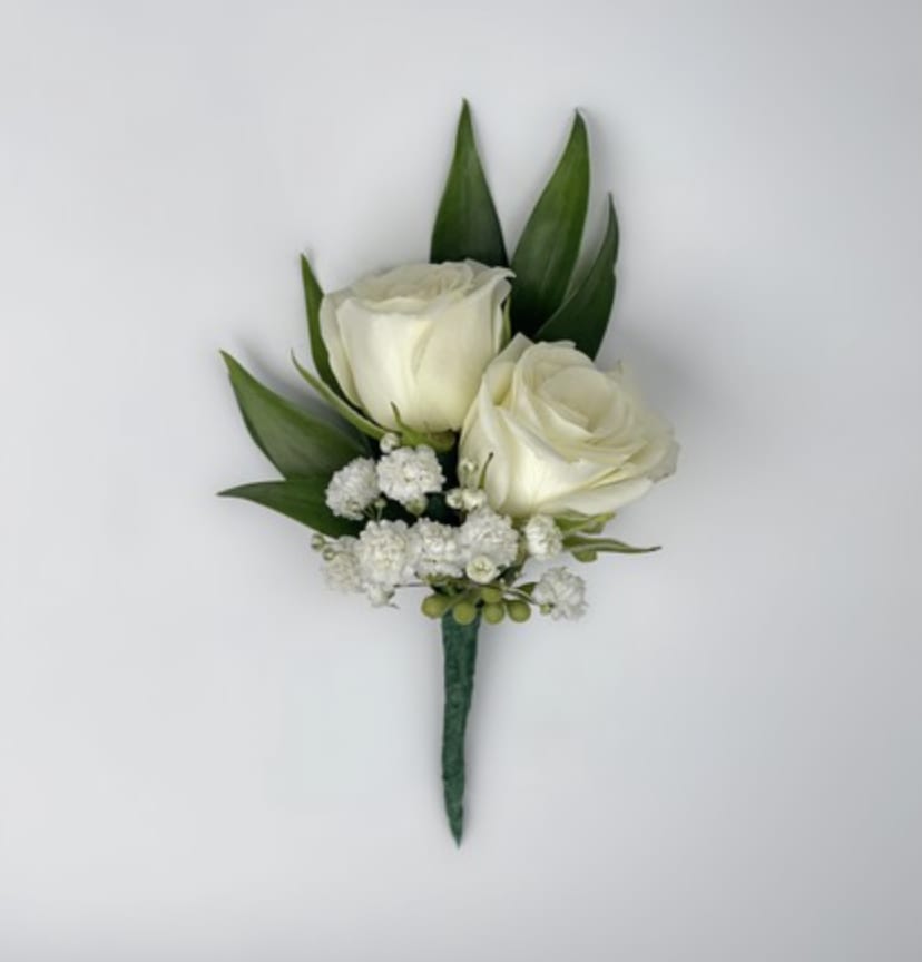 Boutonniere Boutonniere - Boutonniere with white spray roses, filler and greenery (colors and styles can be customized.)