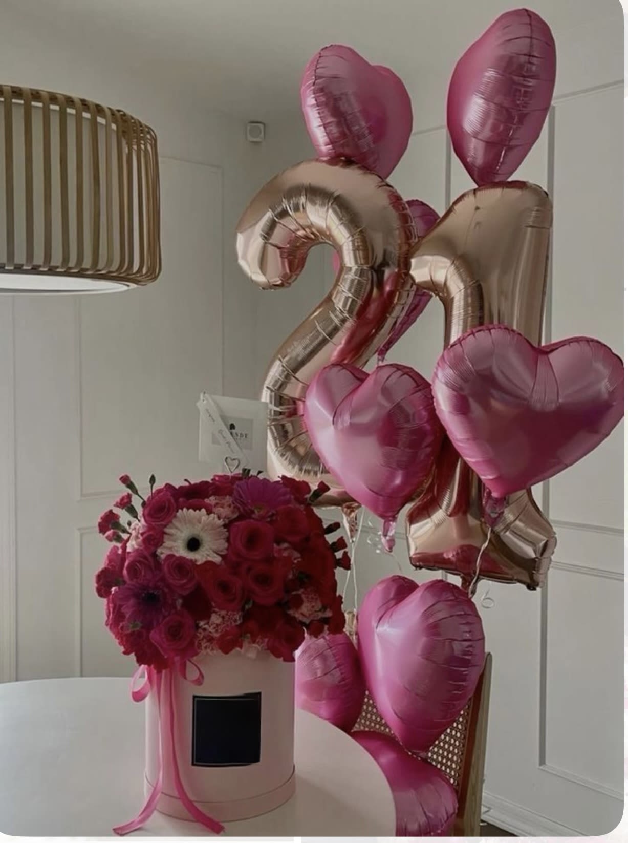 BR-135 - 2 number balloons, mix flowers, 7 balloons 