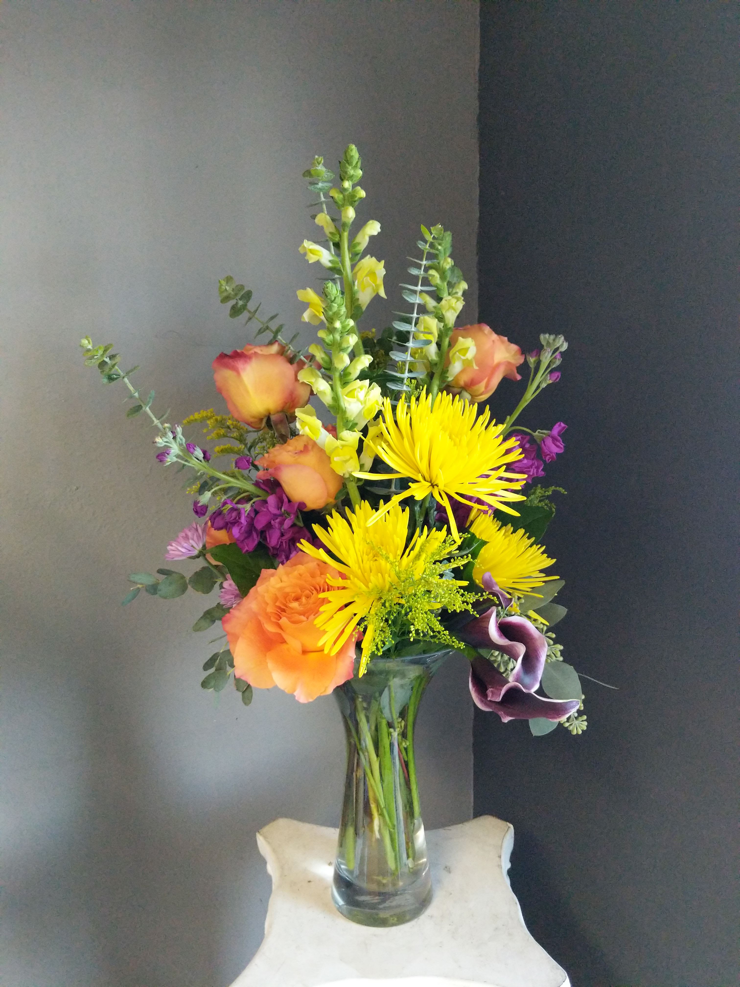 #145 Fall Floral Arrangement  - A beautiful one-of-a-kind arrangement made with fresh seasonal flowers. 