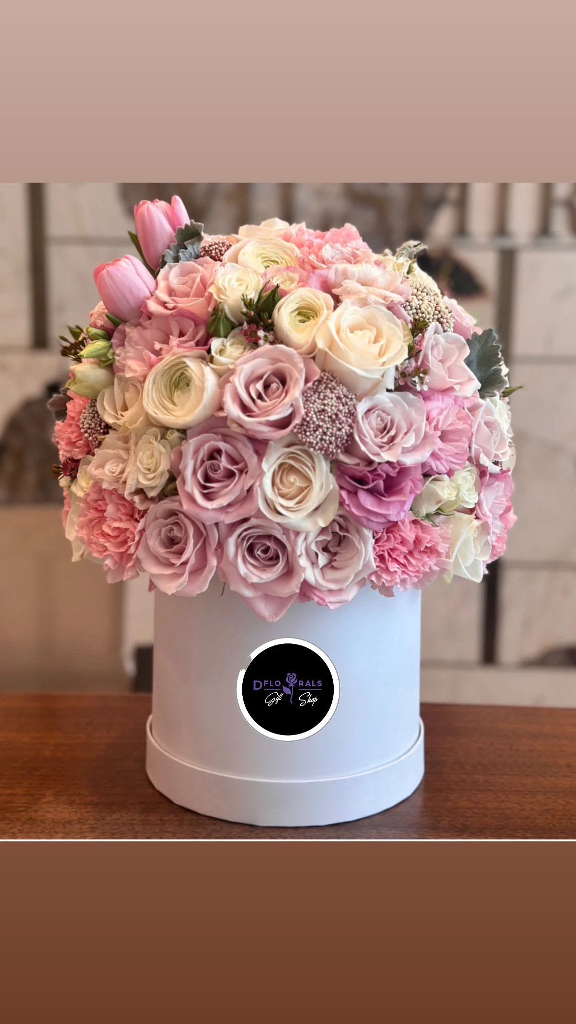 D FLORALS &amp; SIGNATURE BOX  - This arrangement is topped with 30-35 pure Ecuadorian roses along the way of fine seasonal mix.   Box size: 9&quot;x7&quot;   overall Arrangement Approximate: 16&quot;x13    &quot;NOTICE&quot;  We are dedicated to delivering your emotional sentiments with the utmost care, ensuring that each arrangement is fresh, beautiful, and arrives on time. Due to the natural variability of flowers, as well as seasonal and regional availability, substitutions may occasionally be necessary. Rest assured, any substitutions will be of equal or greater value, and we will make every effort to preserve the overall design, including the shape, size, style, and color combinations of the arrangement. In the case of single-variety arrangements, the specific variety will take precedence over color to maintain the intended look and feel. Thank you in advance for understanding that flowers are a natural product and may vary slightly in appearance.