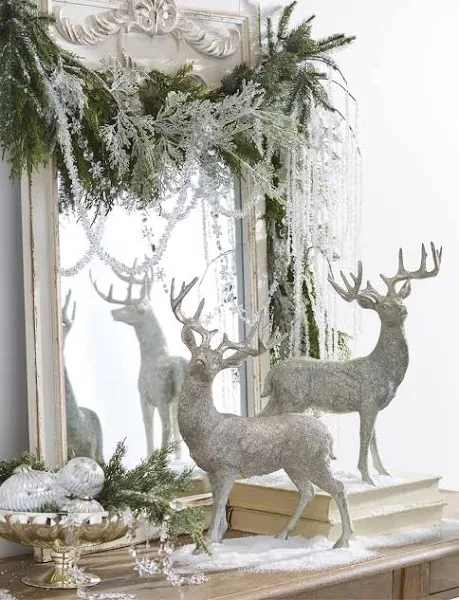 XMAS- Silver Deer 20.5"  XMAS- Silver Deer 20.5"  - 2 Asst Silver Made of Stone Powder