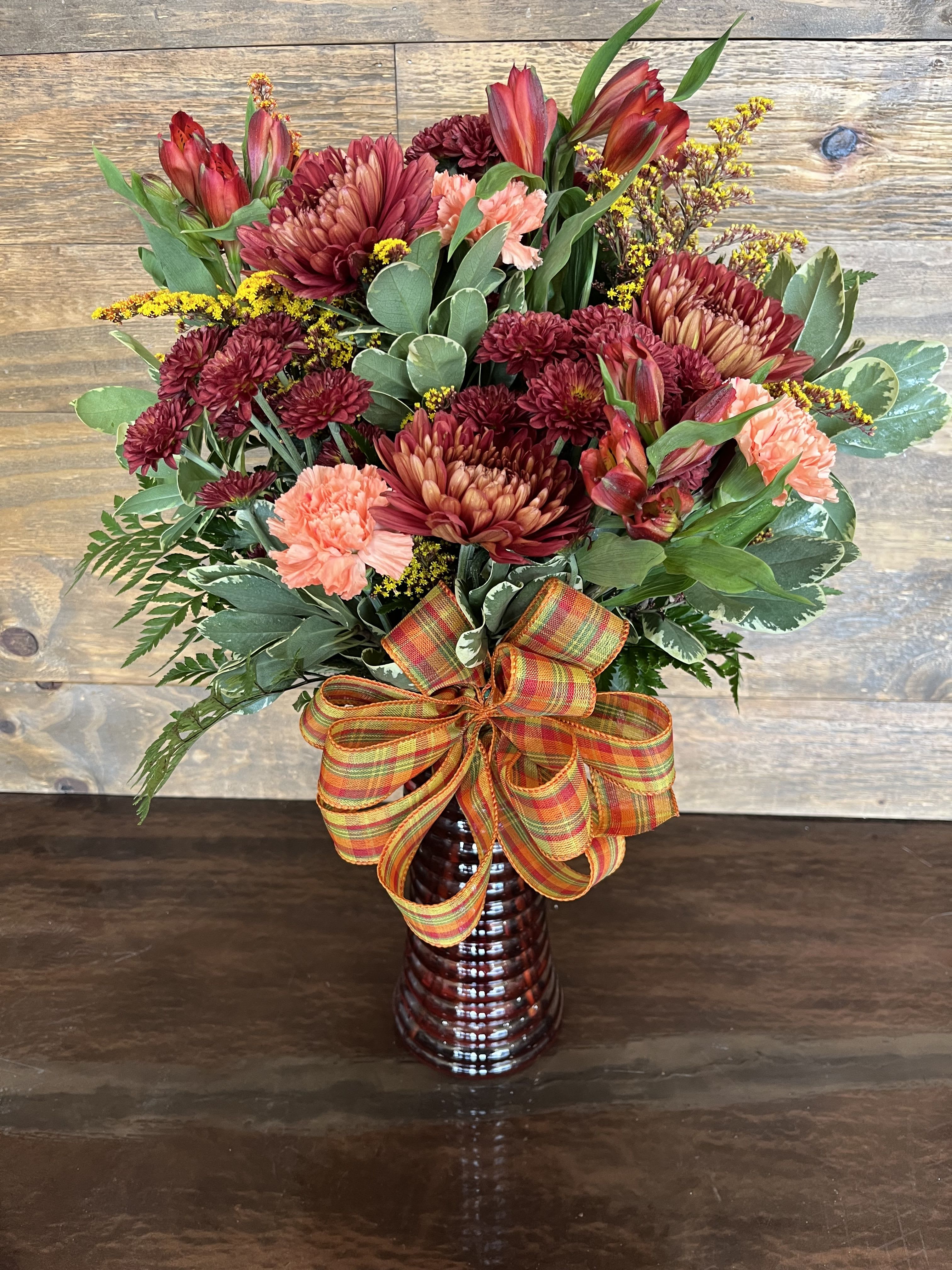 Autumn Autumn - A beautiful vase full of Autumn chrysanthemums and more!
