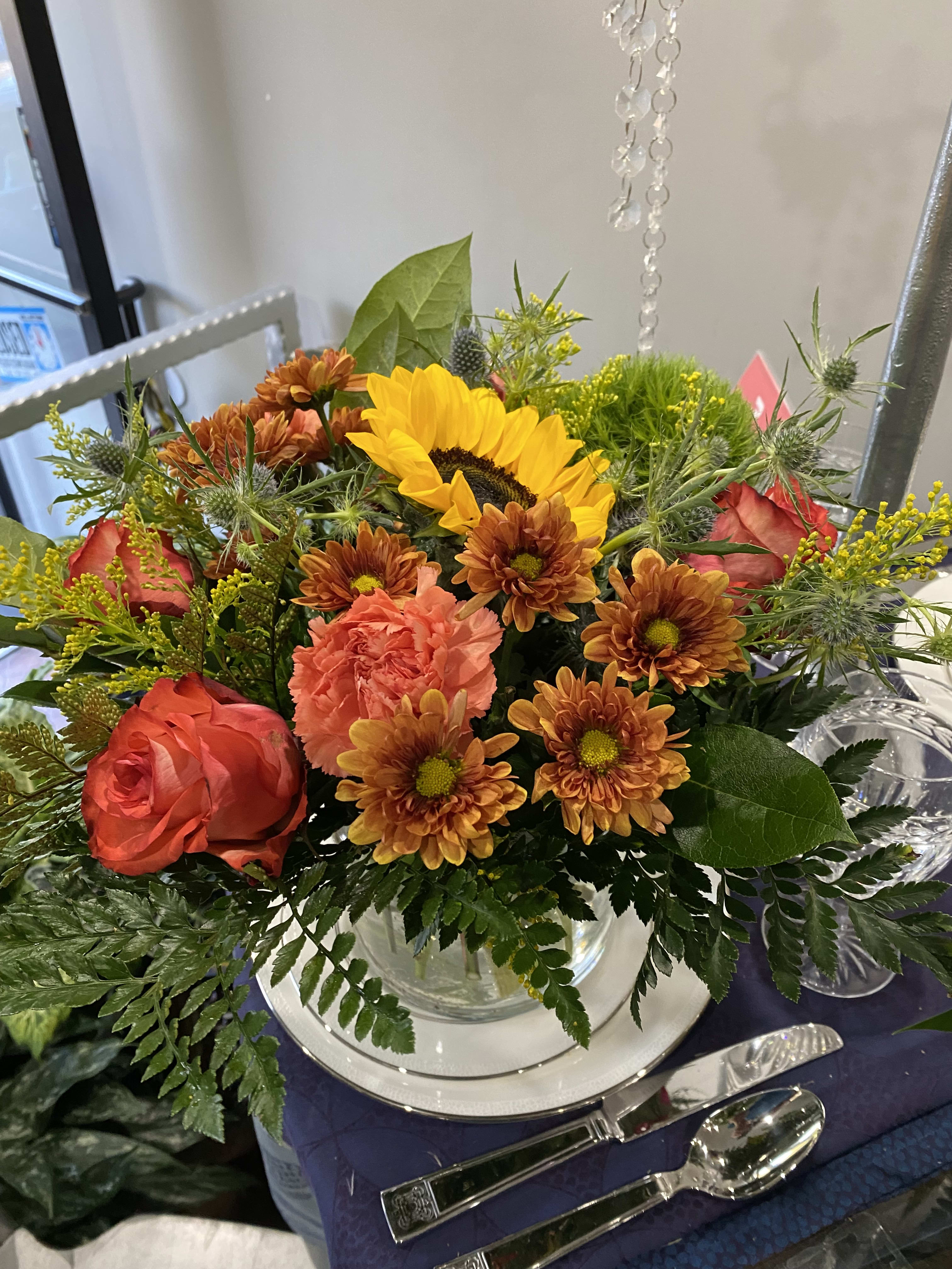 Autumn Bouquet - This sophisticated arragement made of fresh dianthus, orchids and more will create the wow effect for any of the holidays occasions